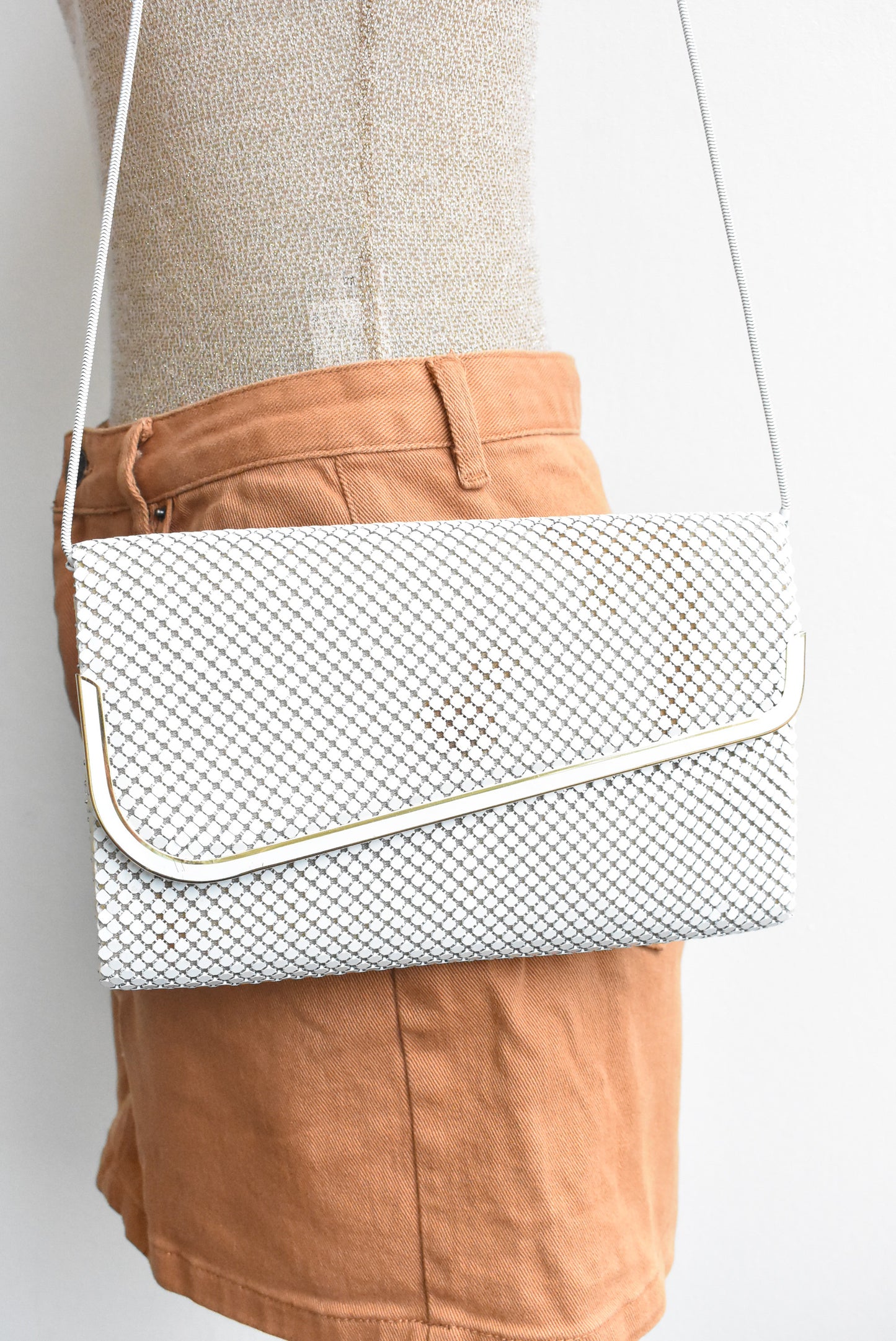 White mesh clutch purse