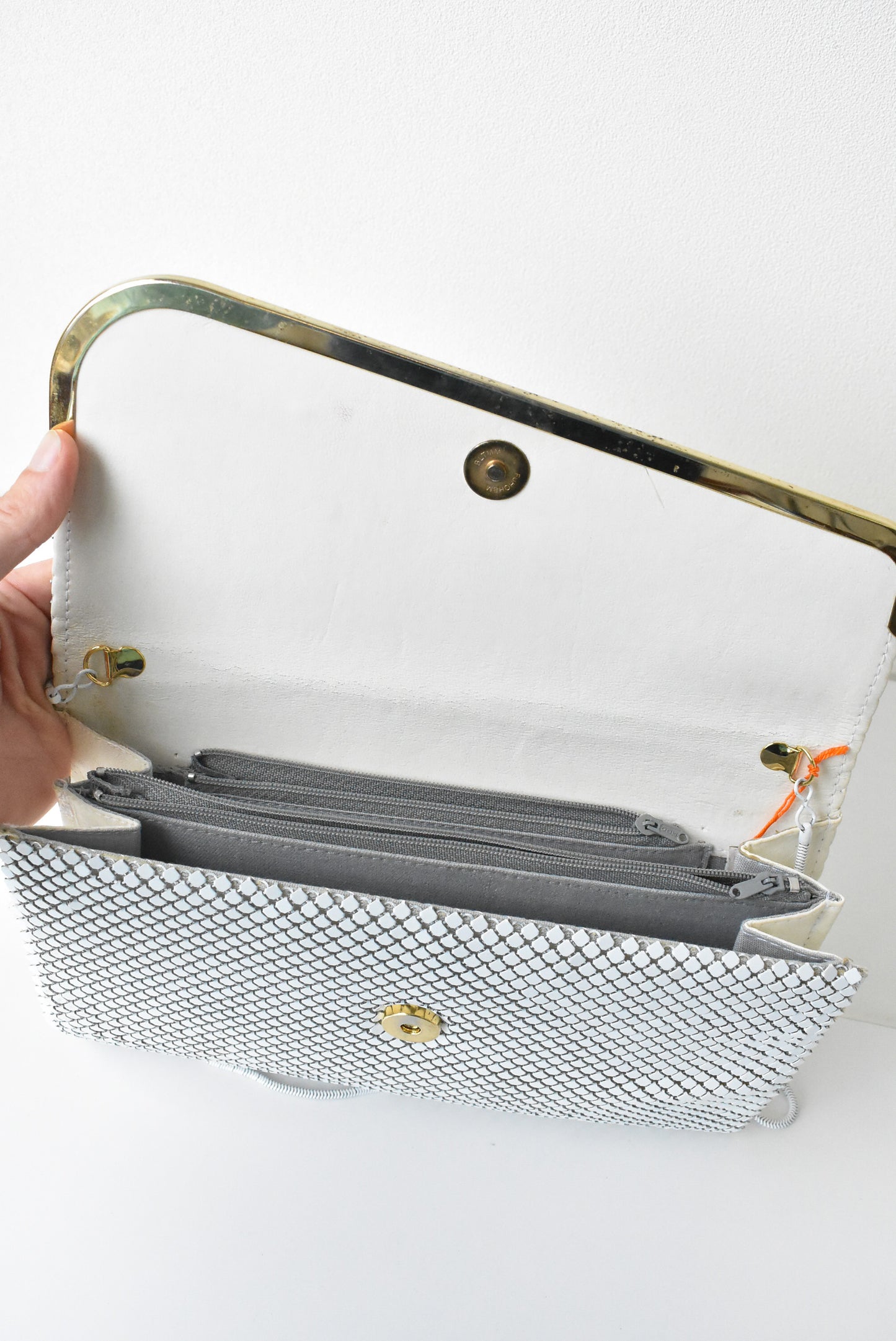 White mesh clutch purse