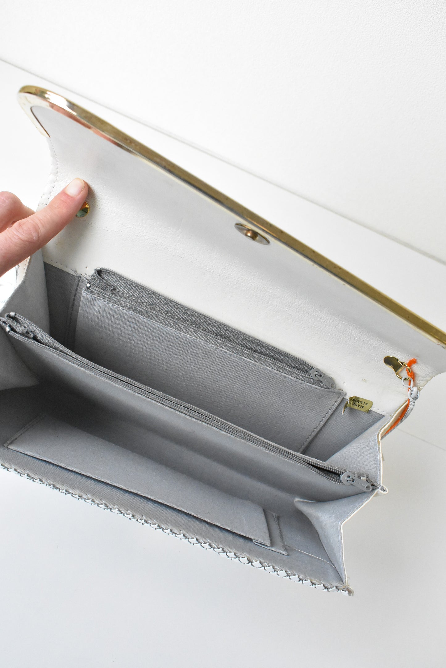 White mesh clutch purse