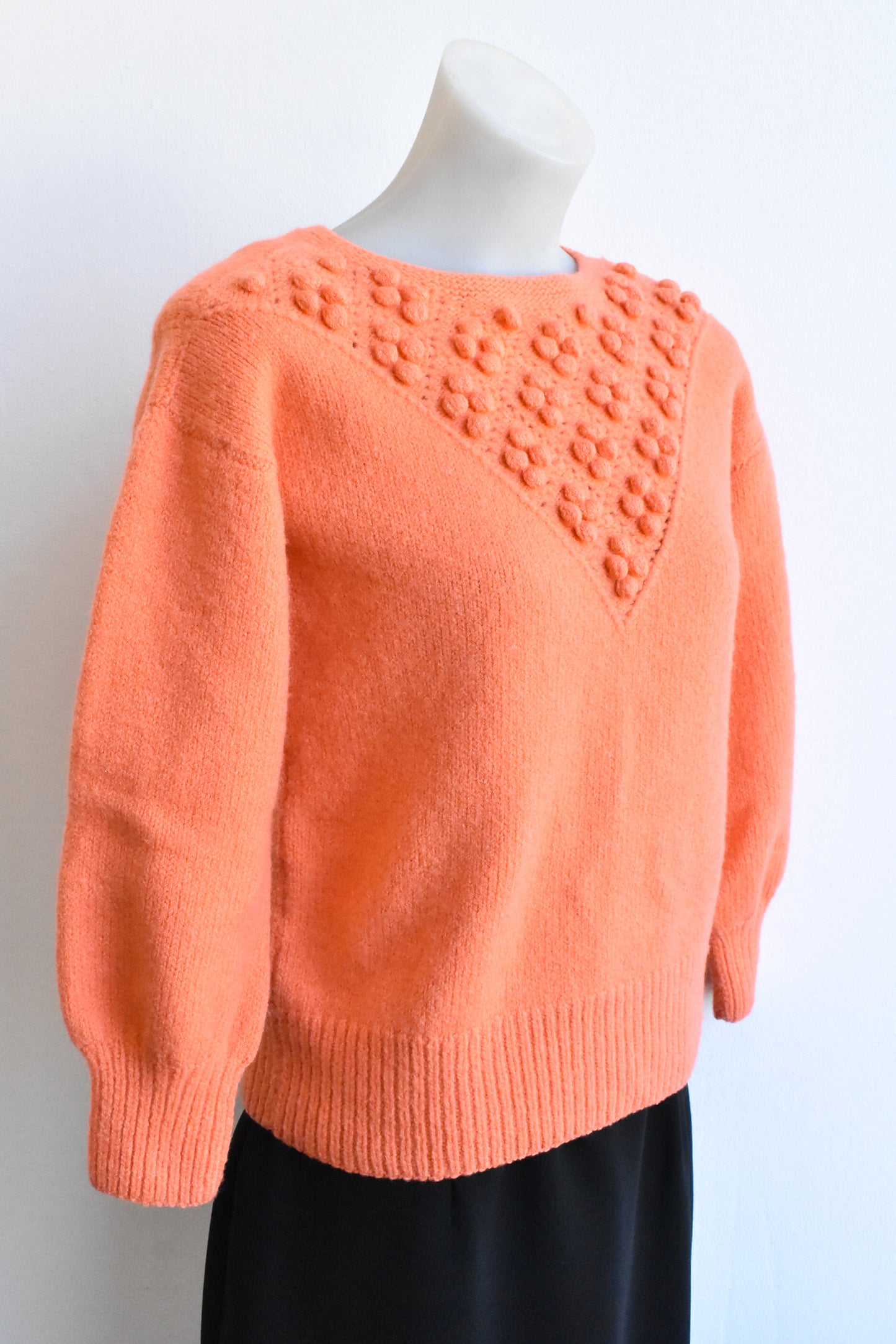 Retro orange bobble-knit jumper, size XS