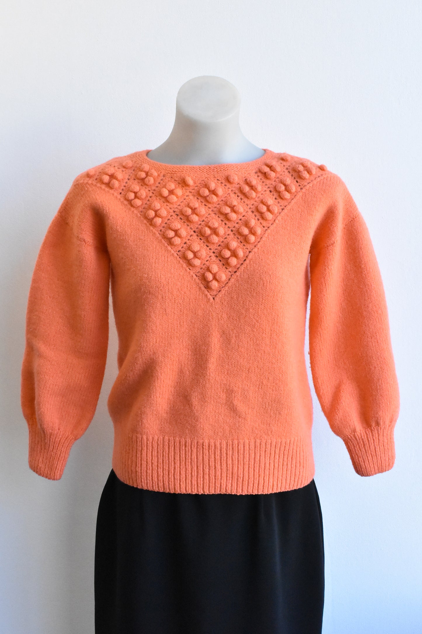 Retro orange bobble-knit jumper, size XS