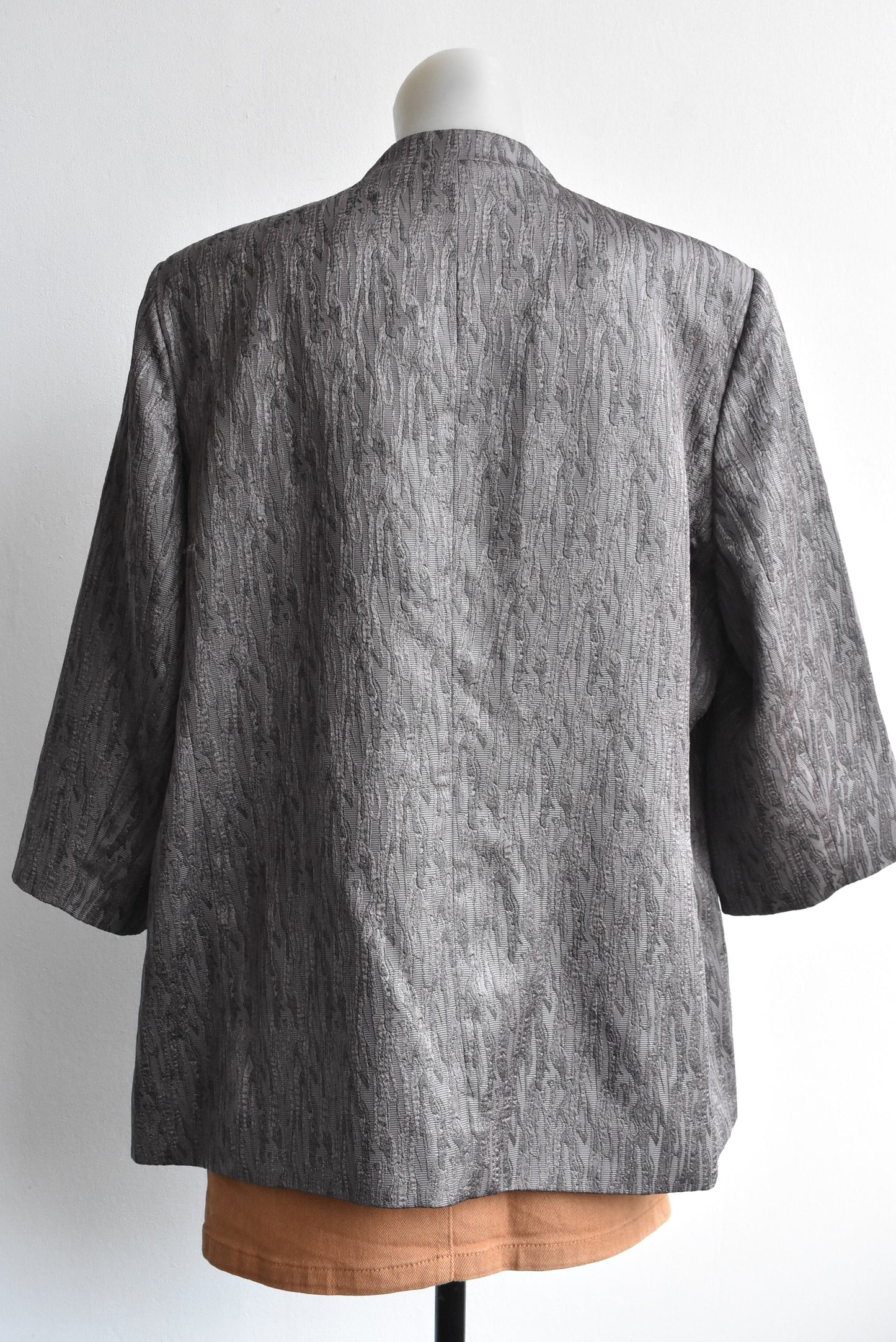 Susan Blake brocade three button collarless blazer, 18