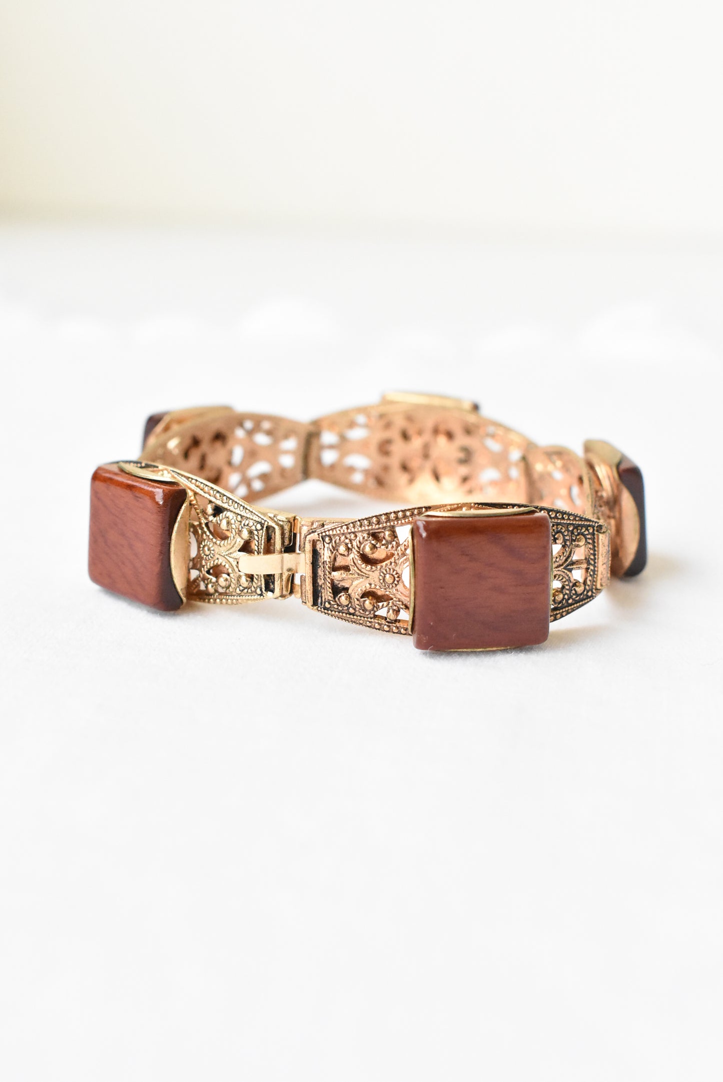 Vintage NZ Kohekohe wood filigree-style clasp bracelet