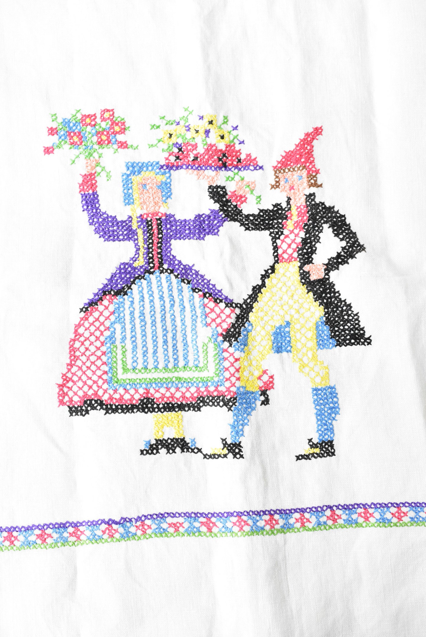 Large vintage cross-stitch tablecloth