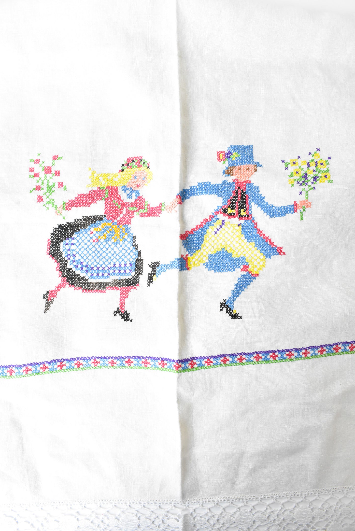 Large vintage cross-stitch tablecloth