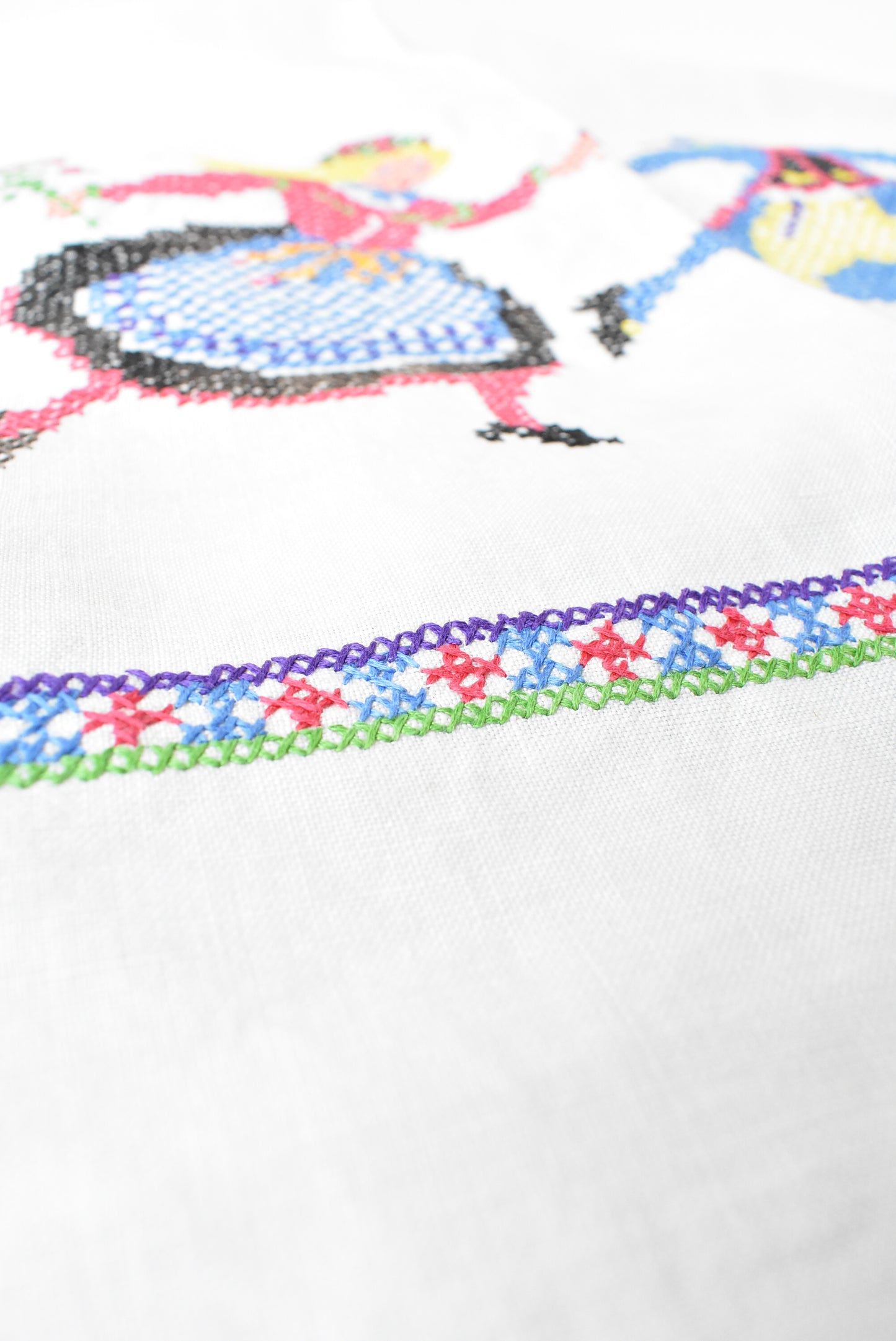 Large vintage cross-stitch tablecloth