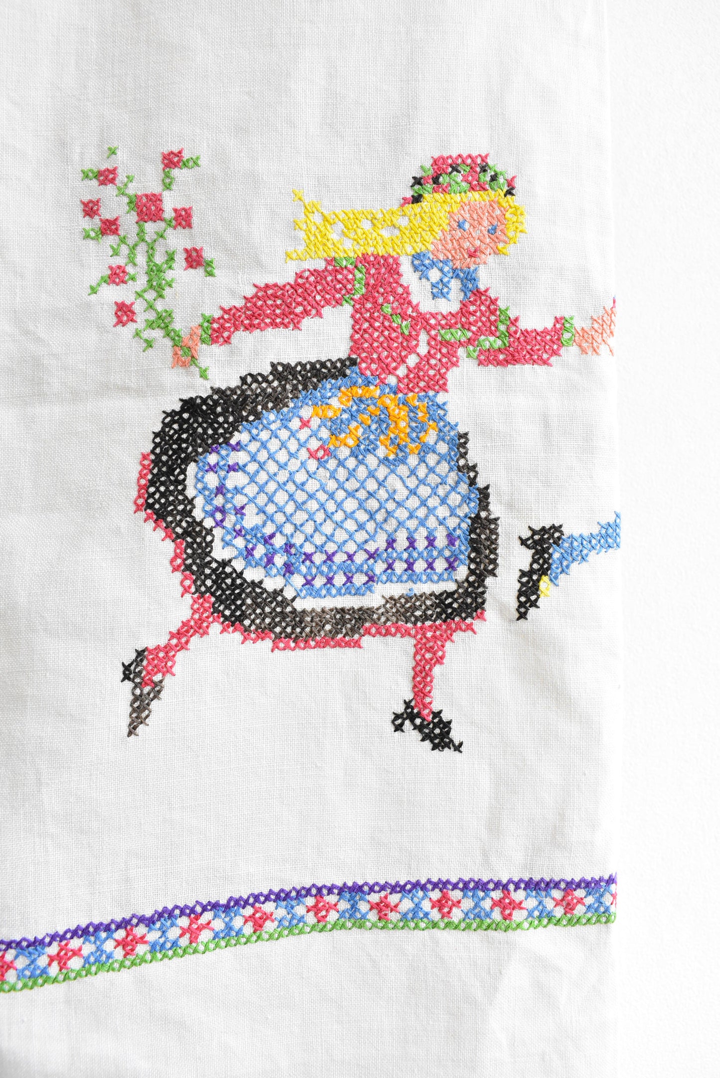 Large vintage cross-stitch tablecloth