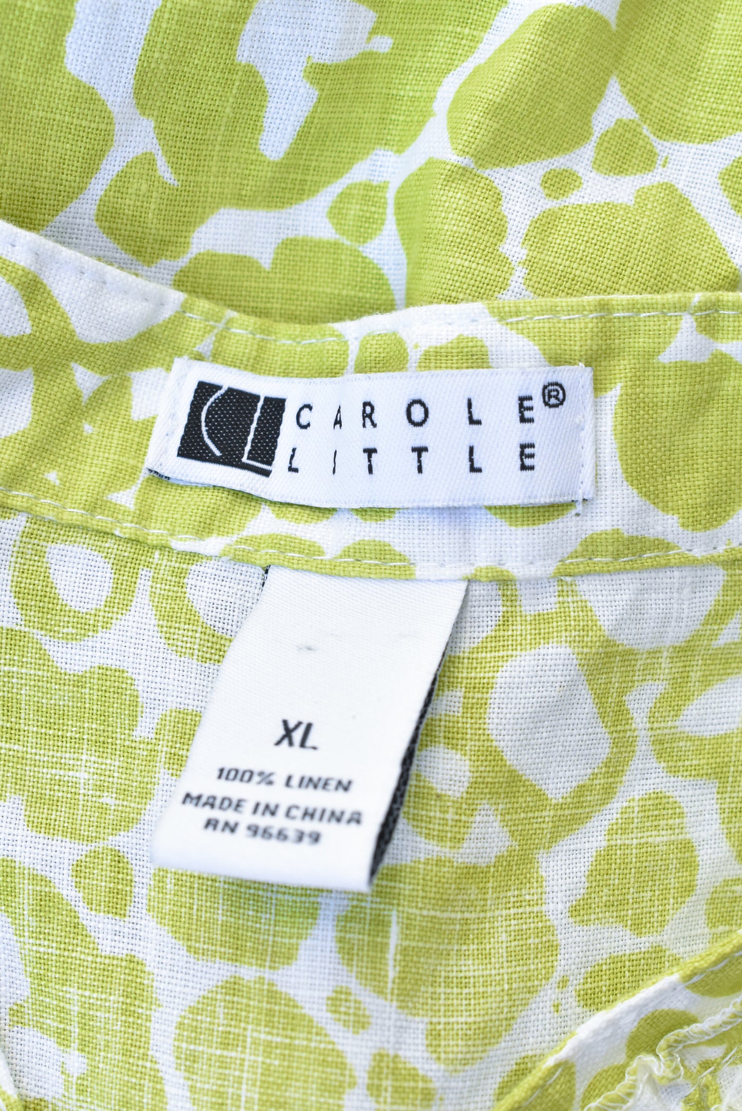 Carole Little linen green top, size XL
