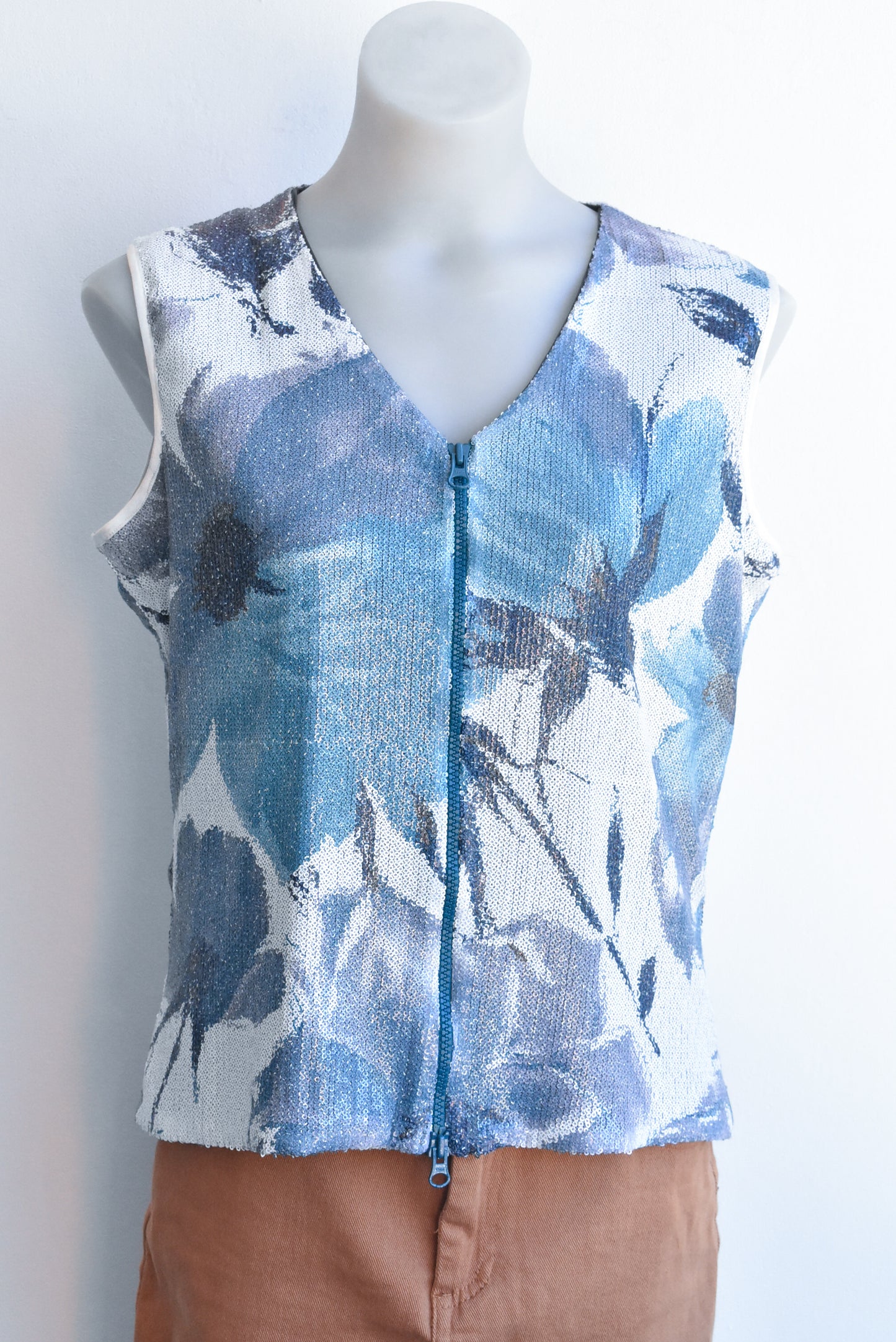 Phizacklea blue sequined vest, size M