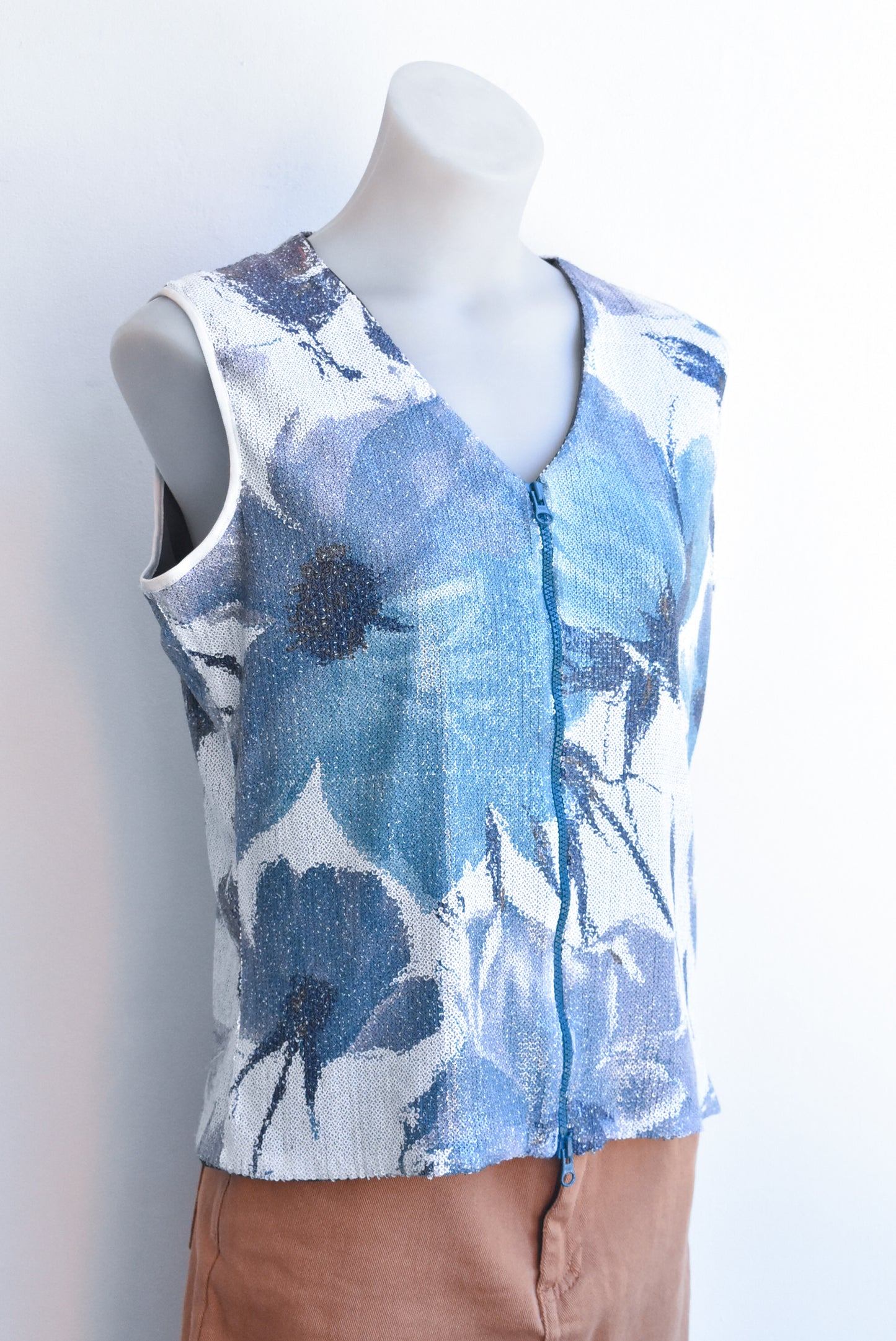 Phizacklea blue sequined vest, size M
