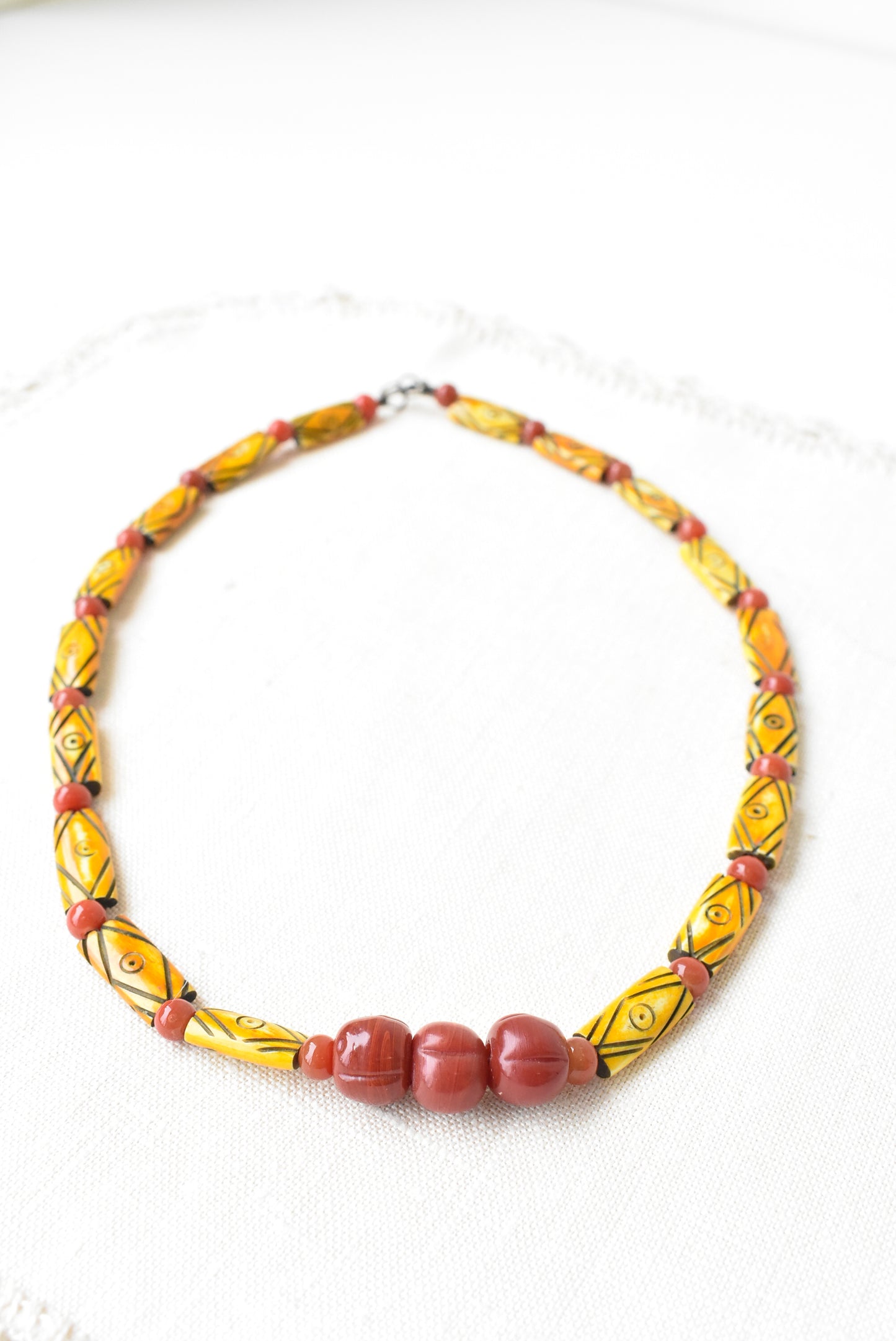 Yellow and red beaded necklace