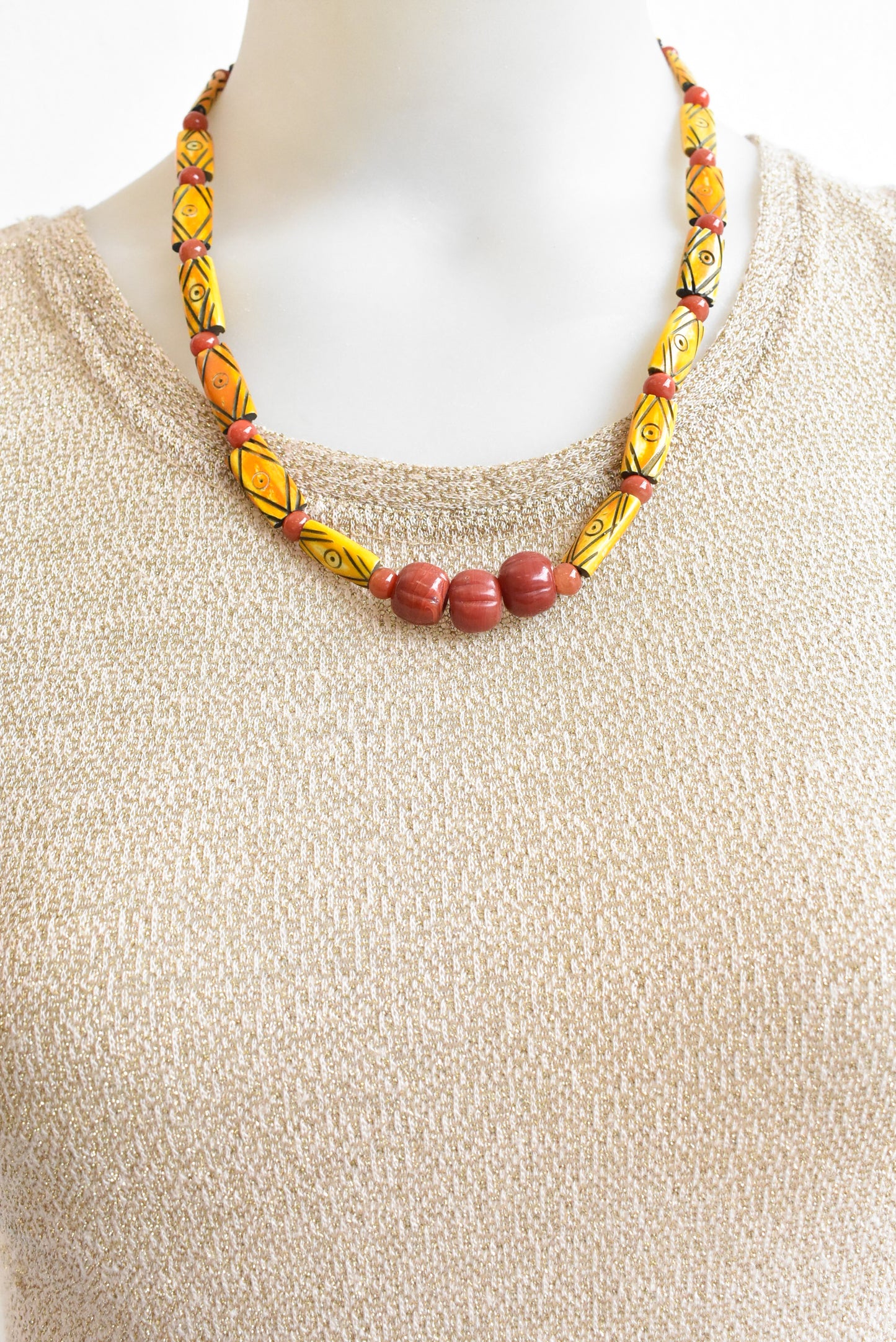 Yellow and red beaded necklace