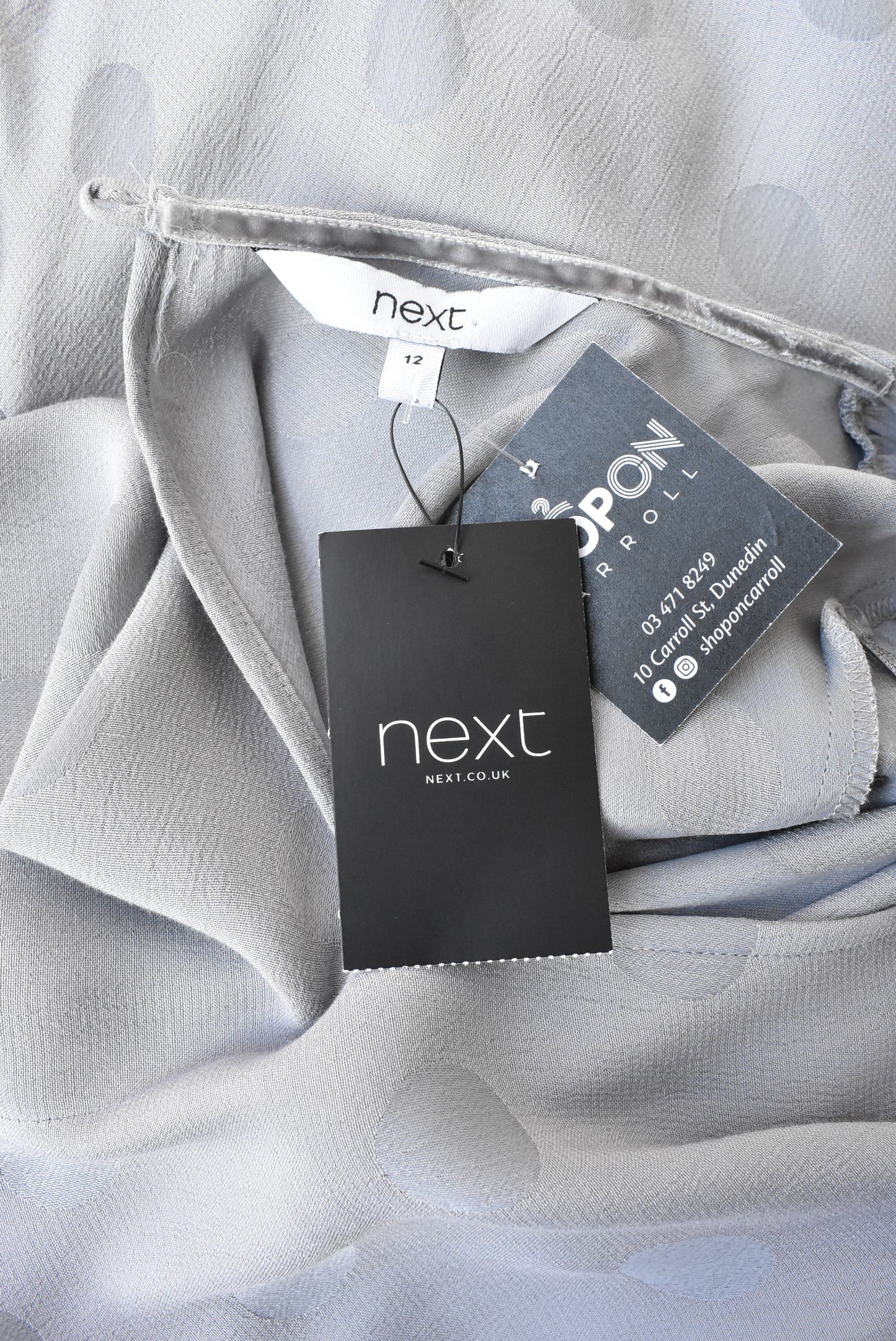 NEW Next silvery grey polka dot dress, size 12