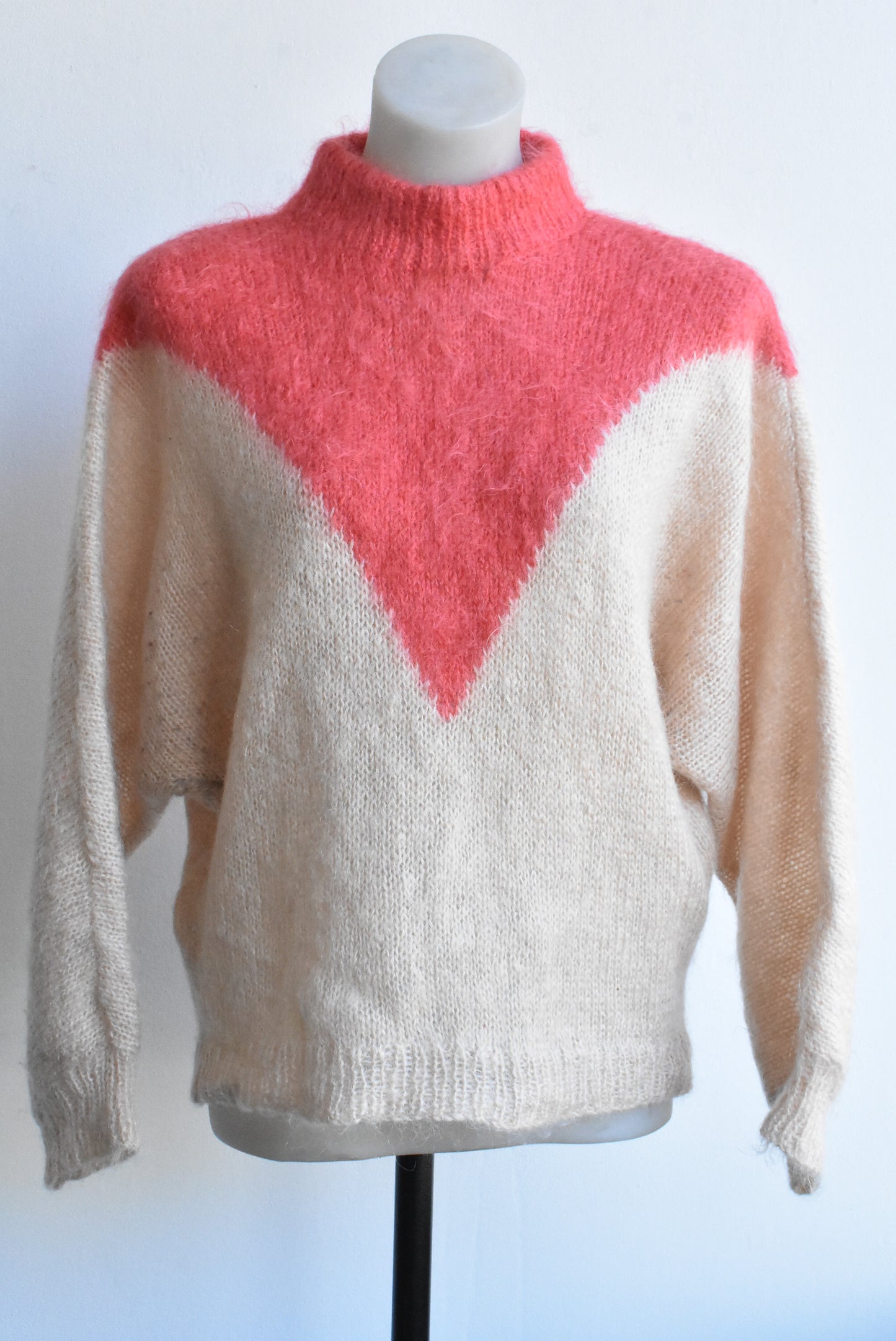 Handmade knit V patterned sweater, S/M