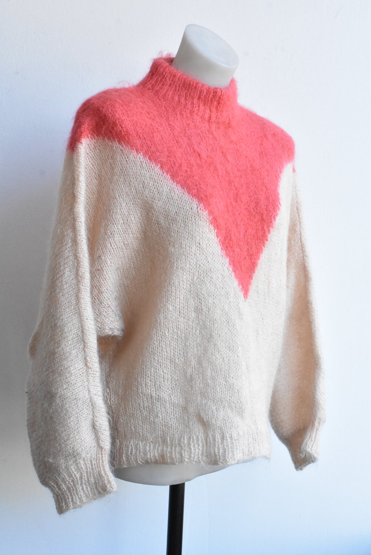 Handmade knit V patterned sweater, S/M