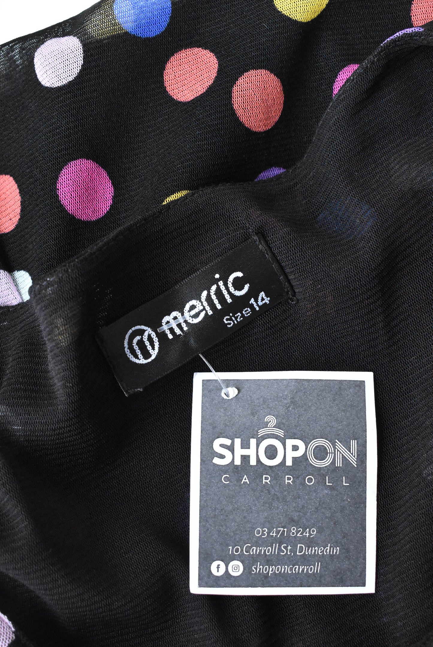 Merric polka dot mesh top, size 14