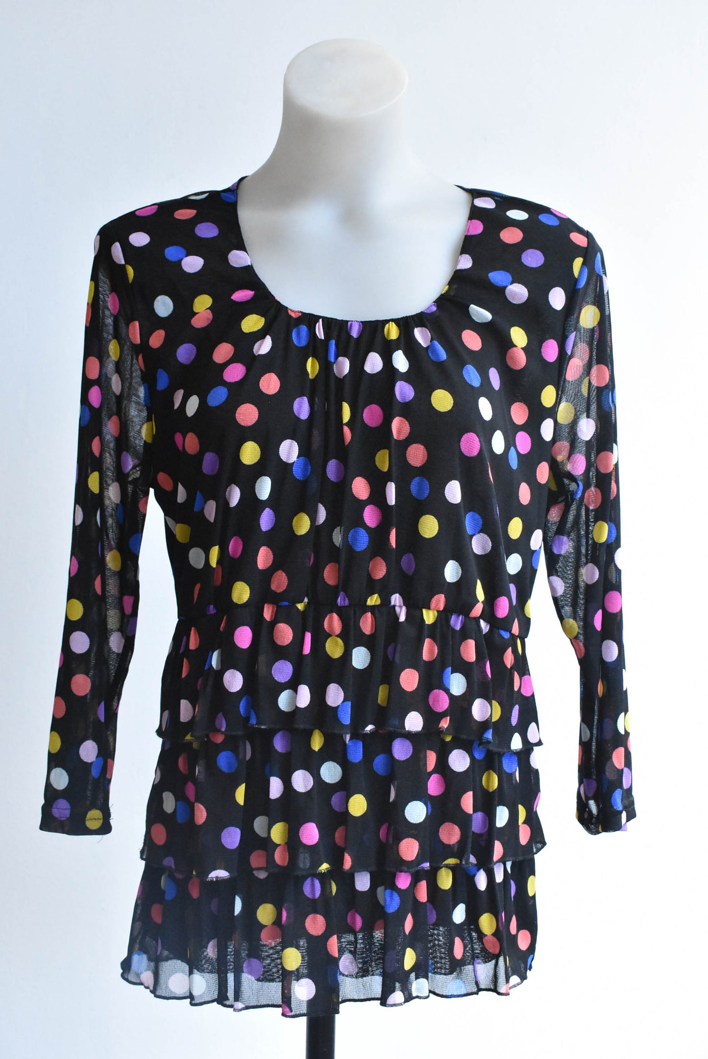 Merric polka dot mesh top, size 14