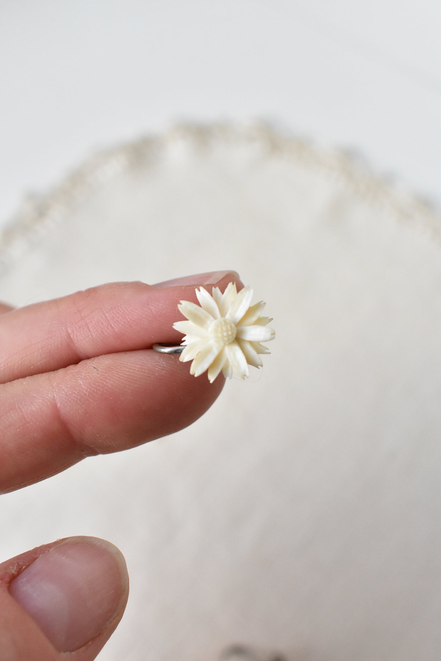 Vintage white flower clip on earring