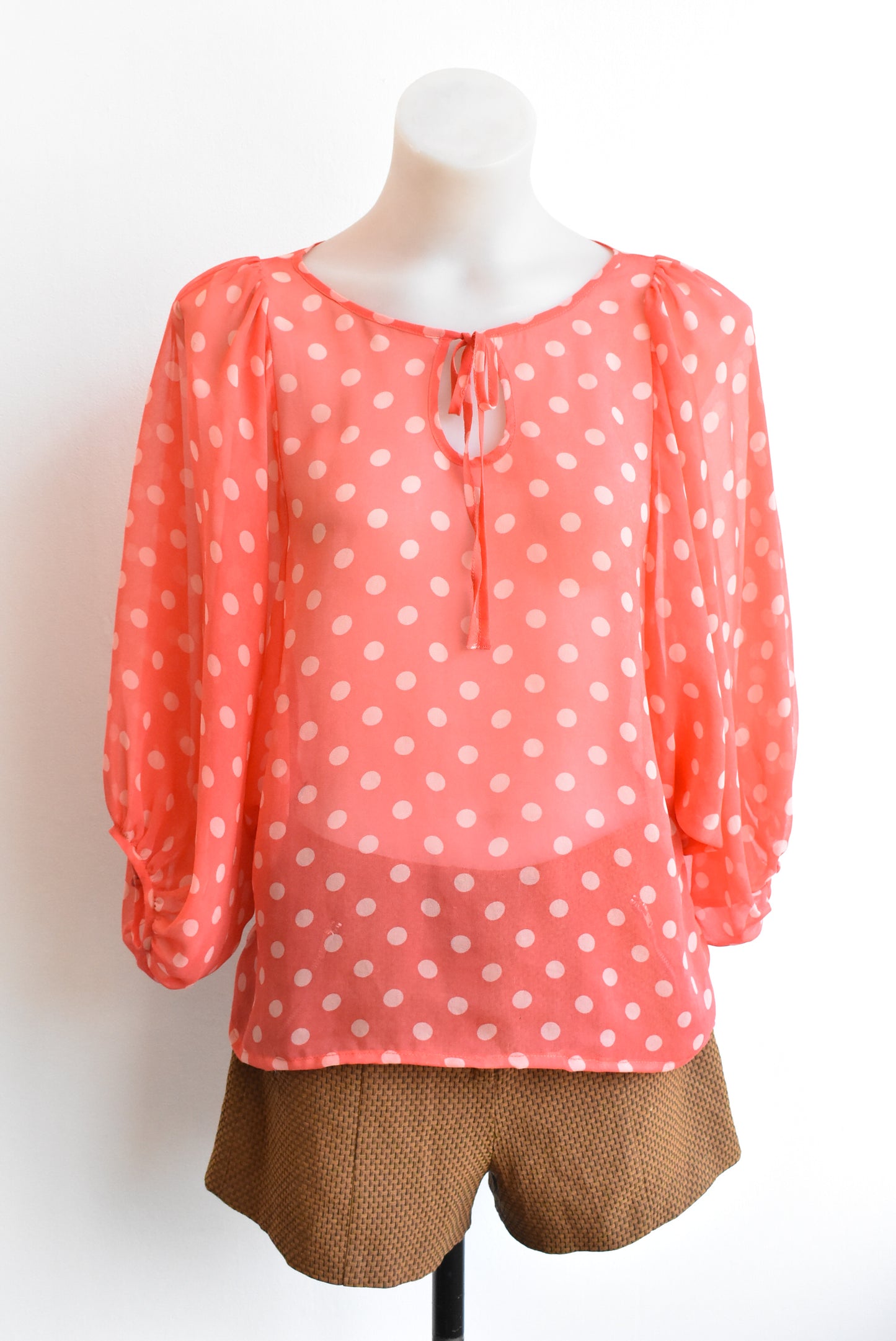 Karen Walker polka dot sheer blouse, size 8
