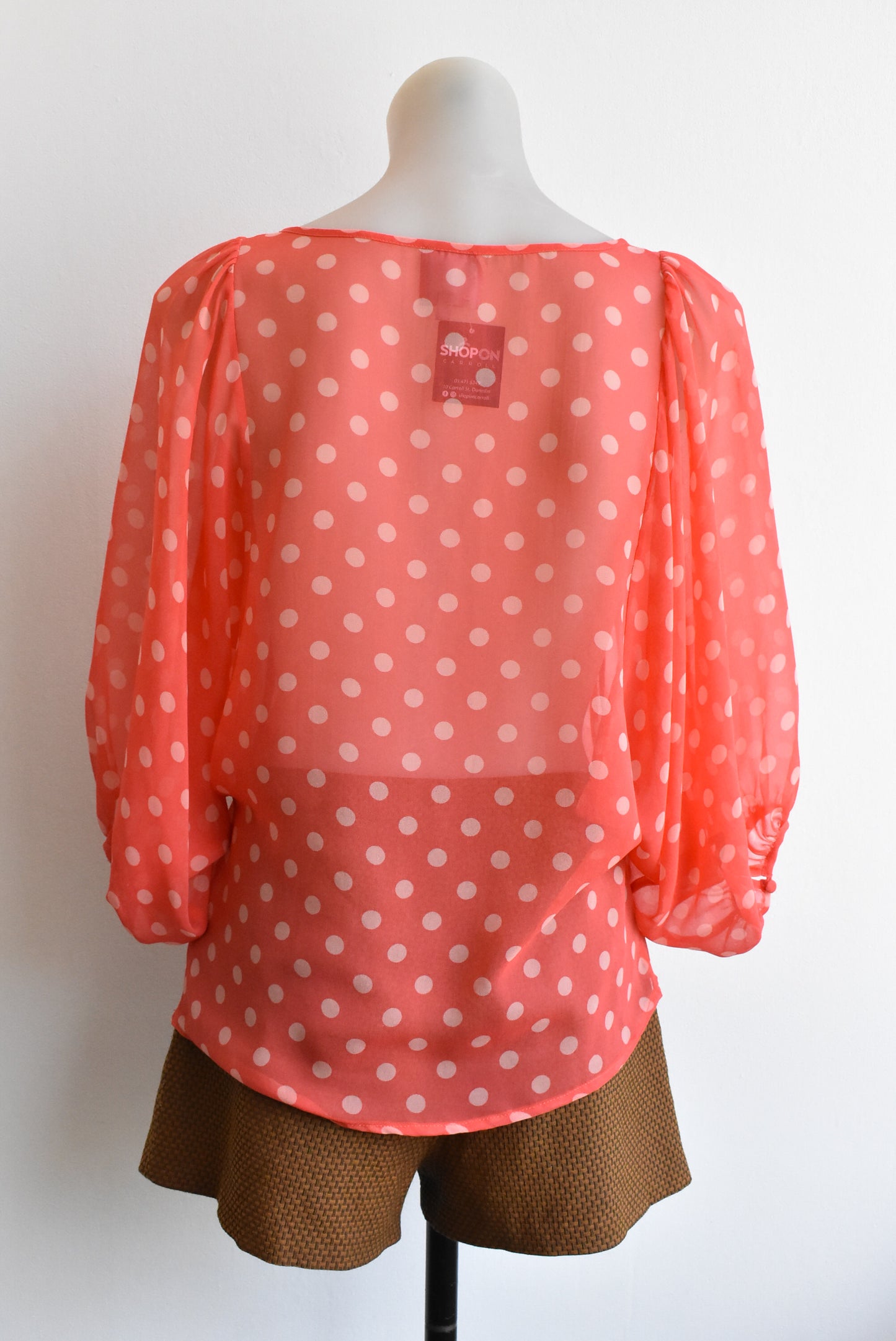 Karen Walker polka dot sheer blouse, size 8