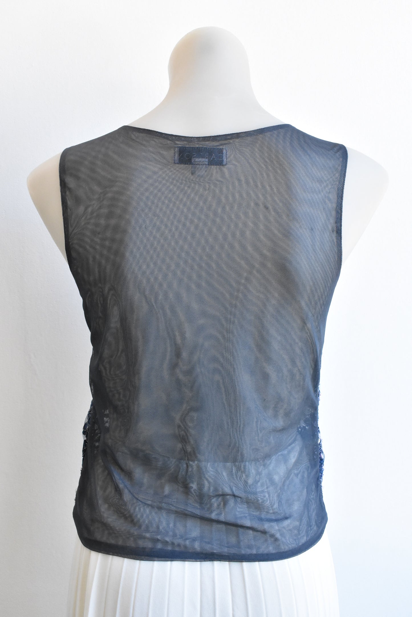 Carlson ink blue lace beaded top, size S