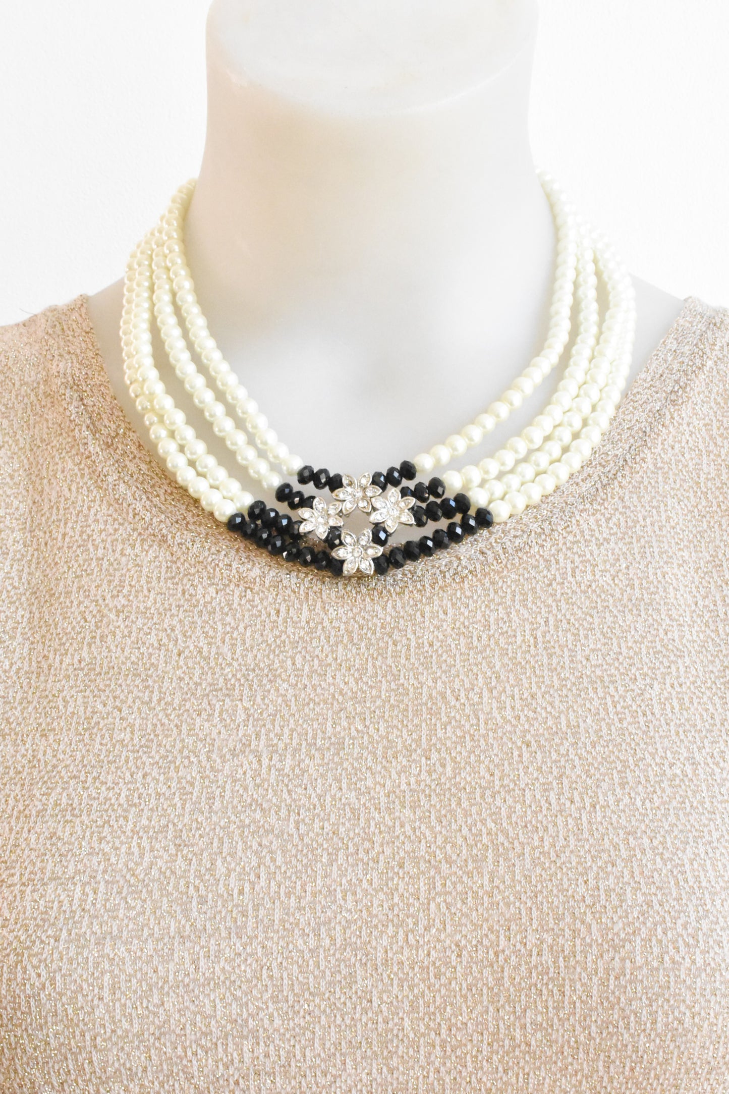 Faux pearl and diamante choker necklace