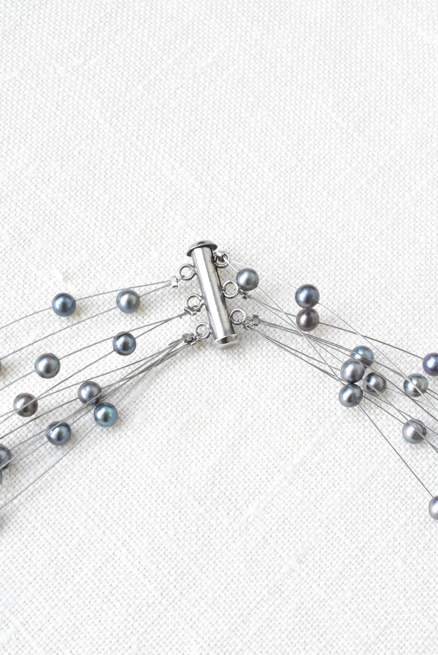 Cultured black pearl princess style multi strand necklace