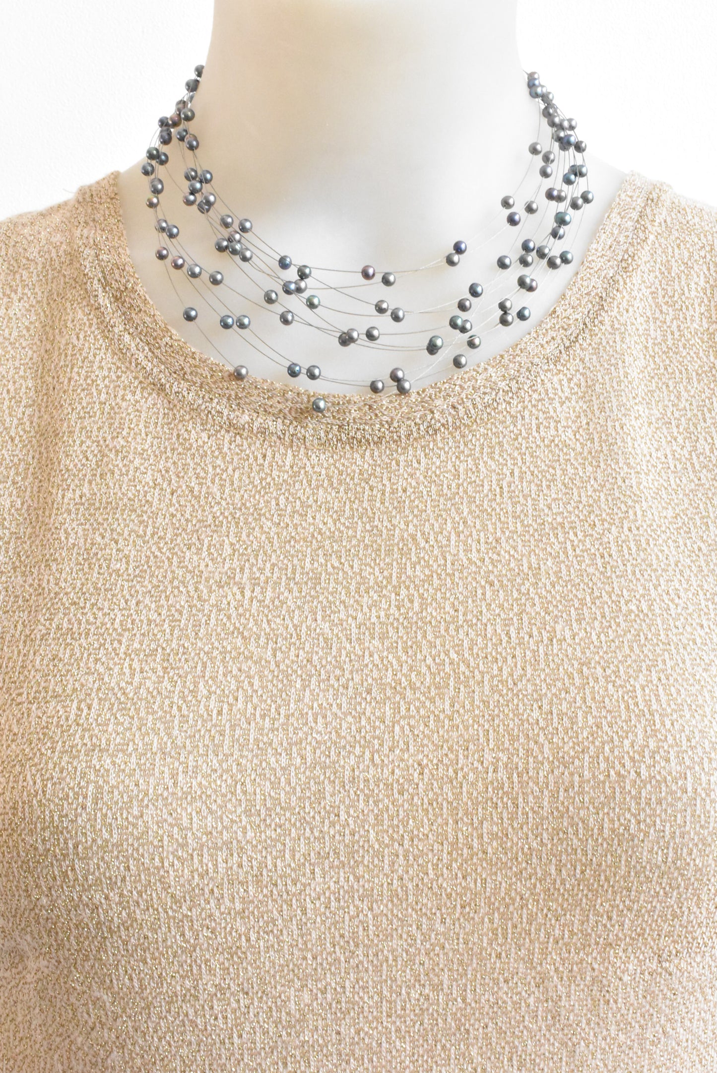 Cultured black pearl princess style multi strand necklace