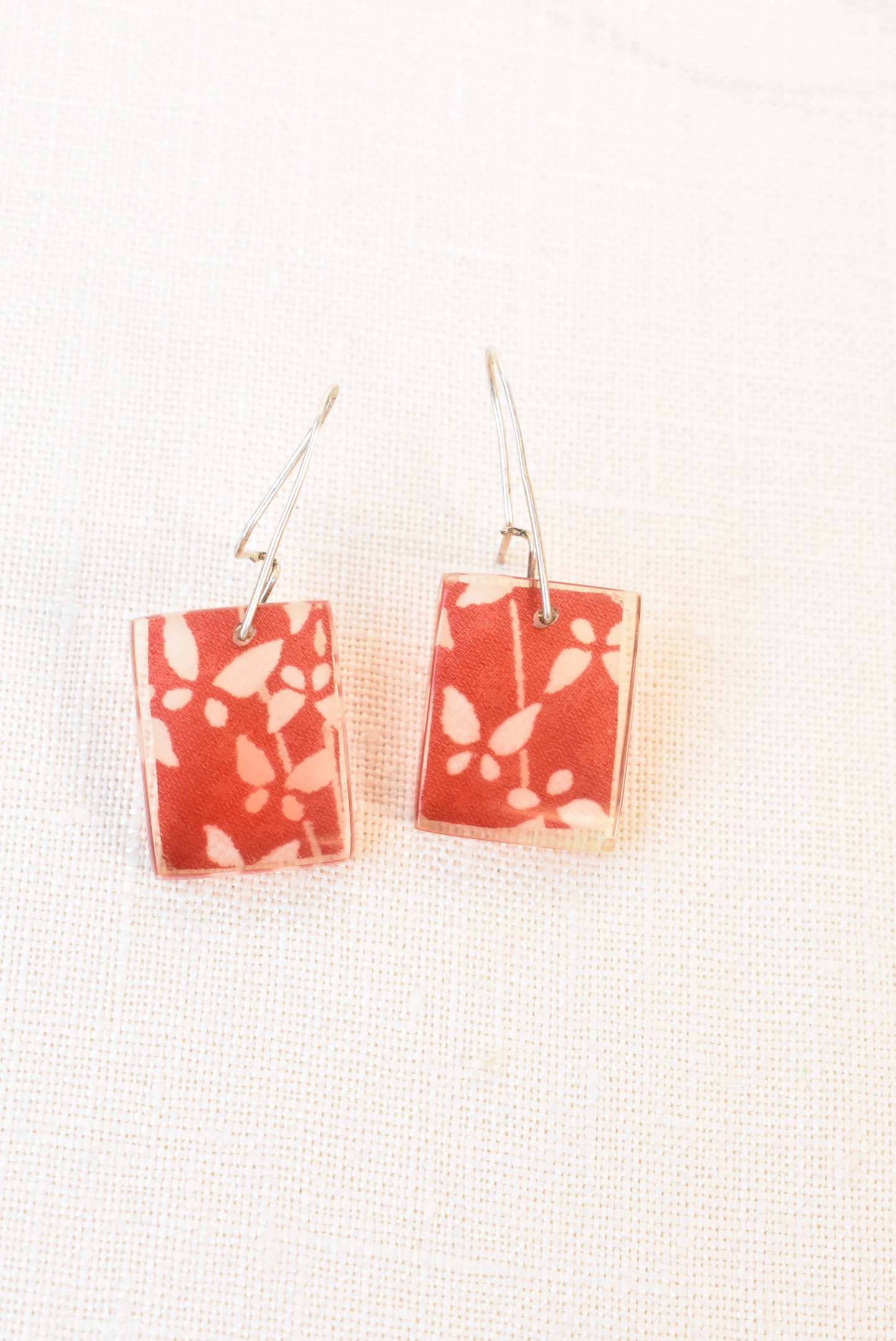 Red rectangle hook earrings