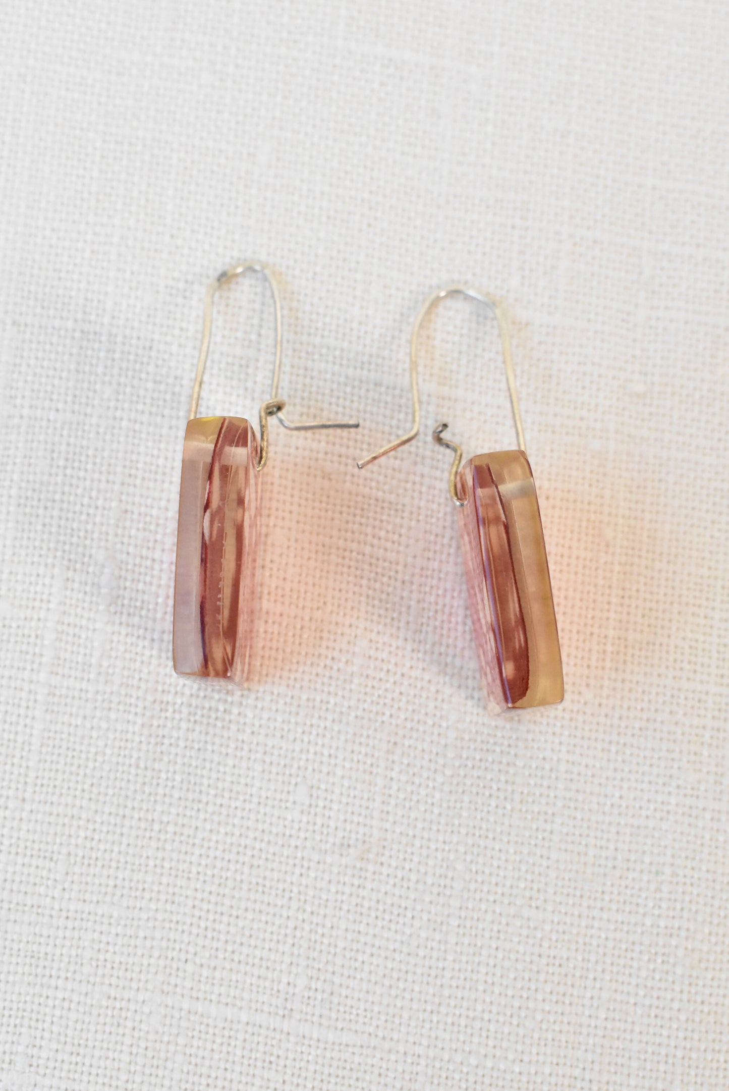 Red rectangle hook earrings