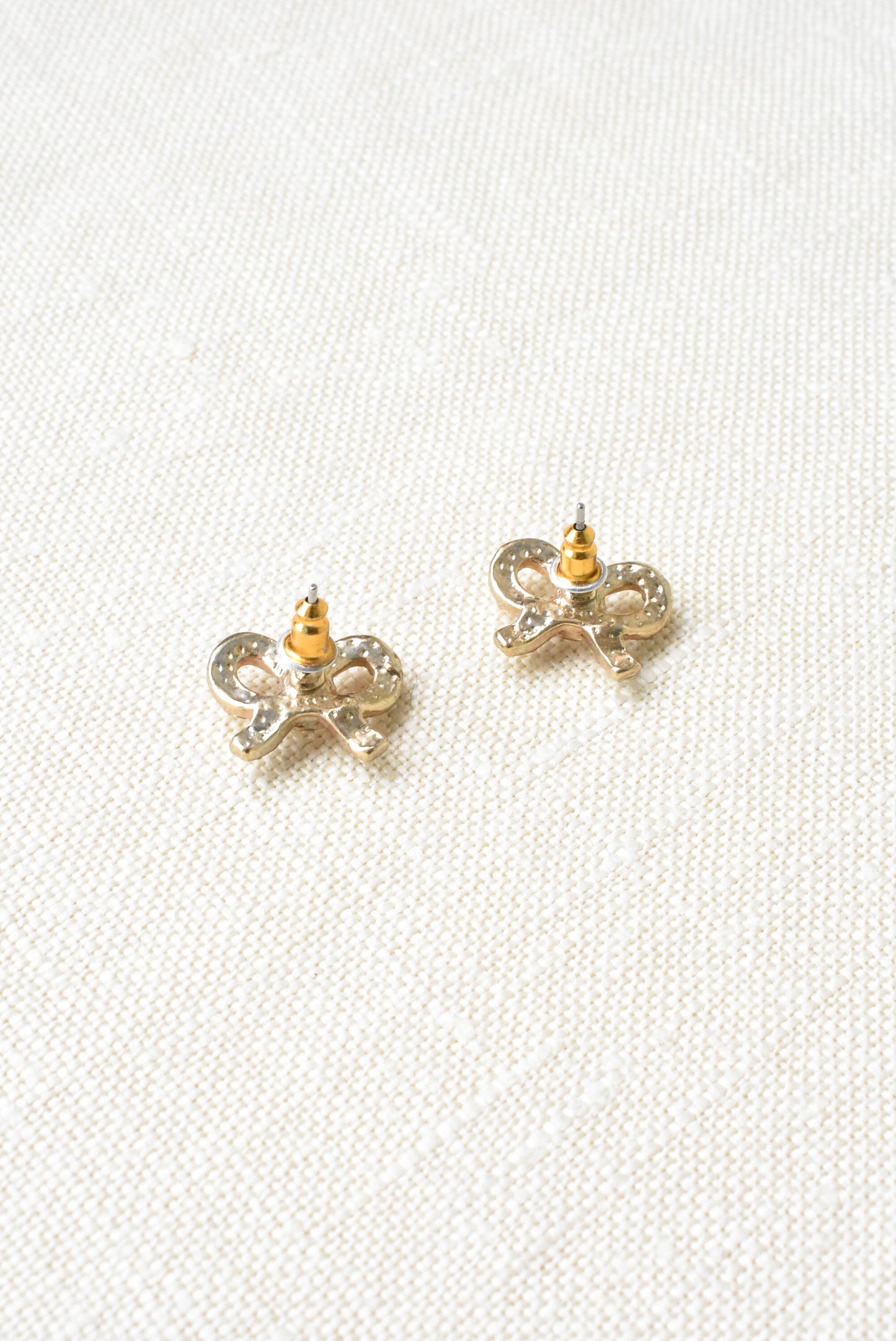Diamanté gold bow earrings