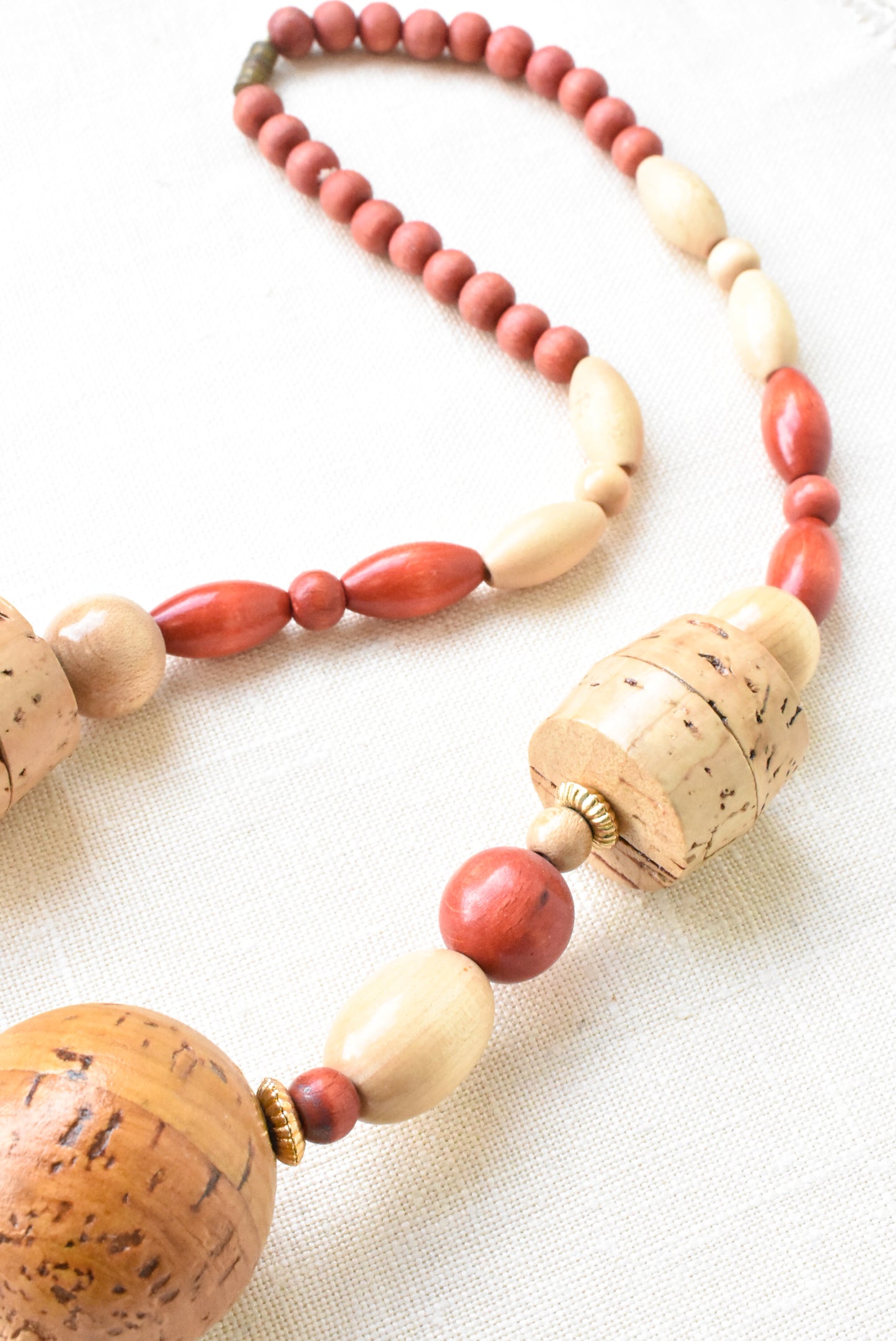 Retro large cork bead necklace