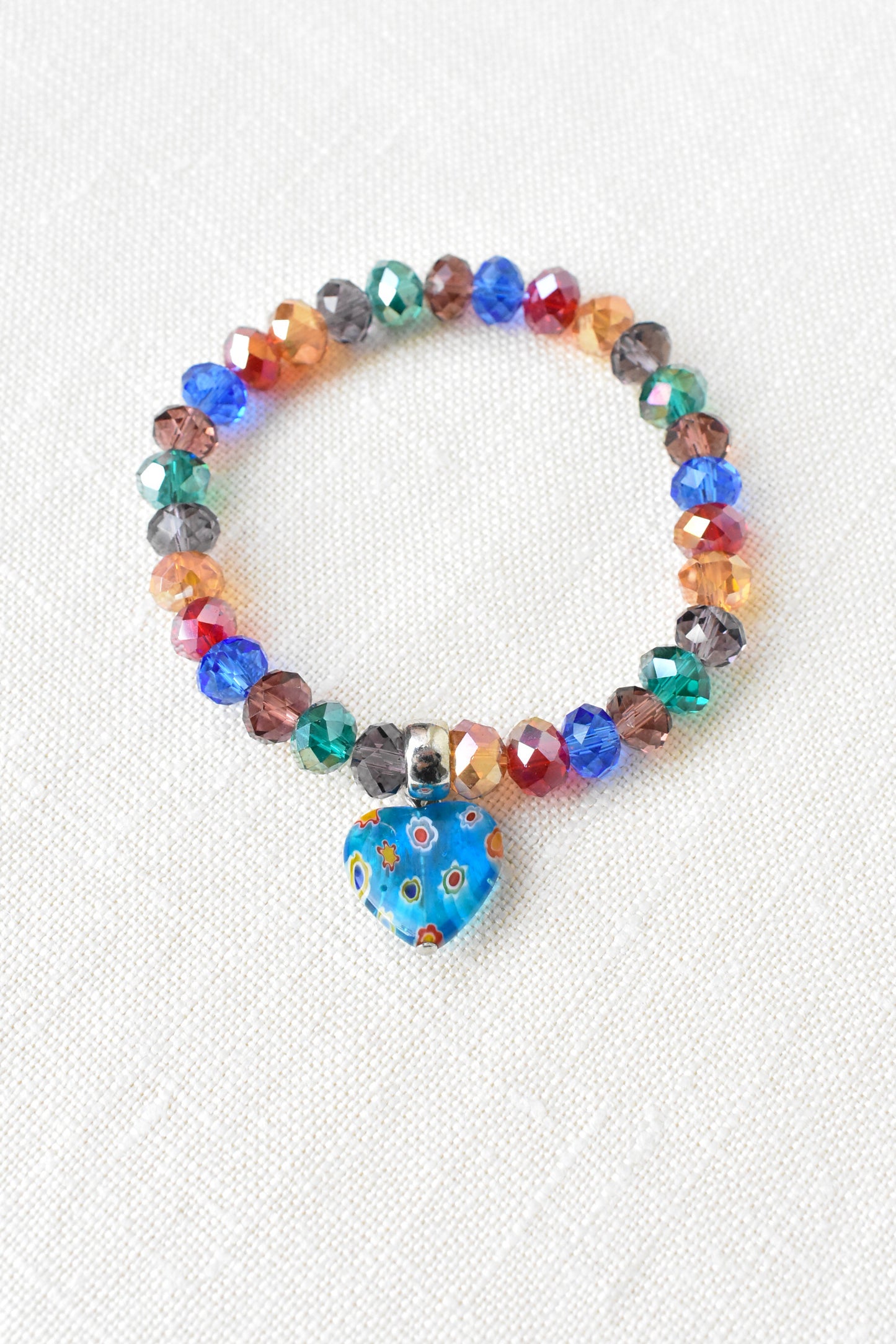 Bright, multi-coloured faceted bead bracelet