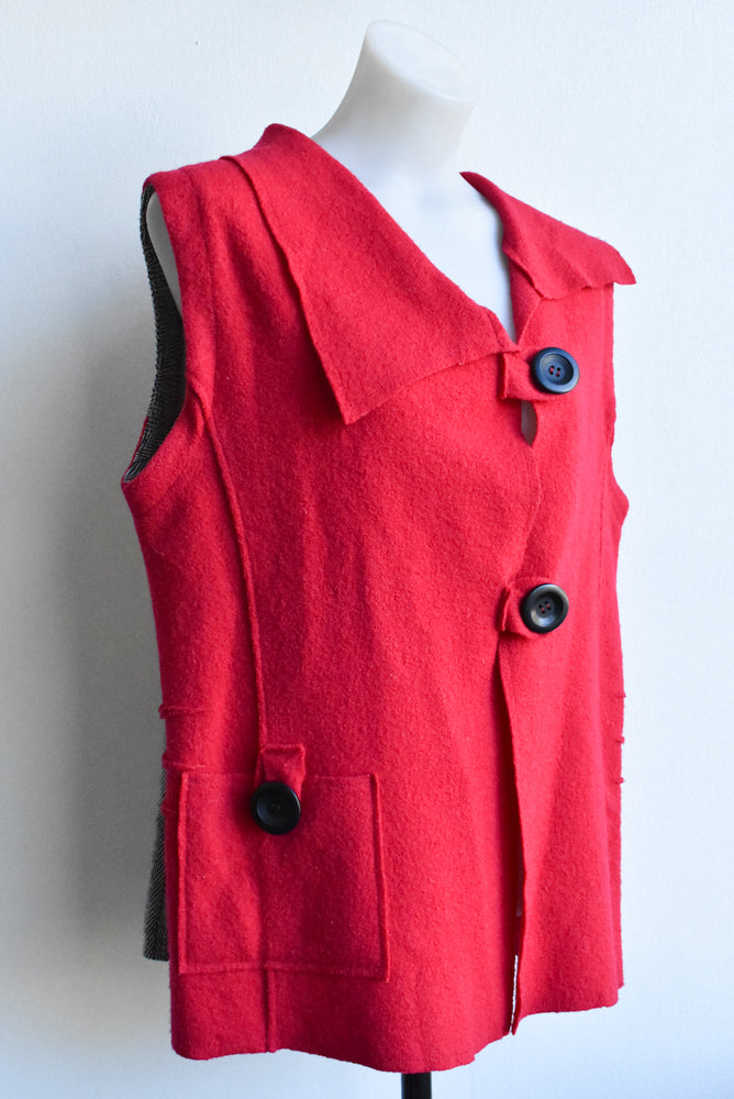 Fleur Louise retro red wool vest, size L