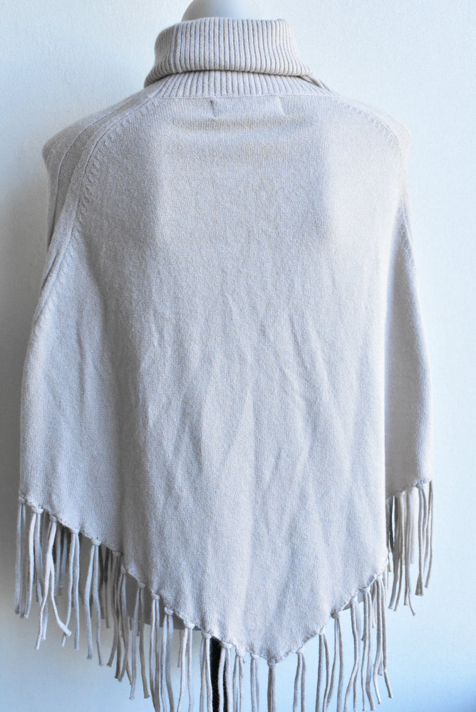 Isle of Mine beige fringed turtleneck poncho top