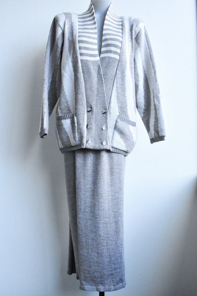 Trish Gregory wool two piece, skirt and oversized cardigan