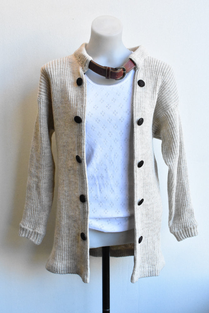 Cream belt-necked cardigan