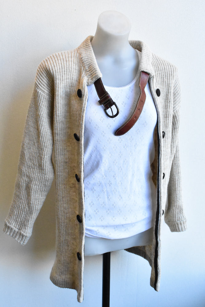 Cream belt-necked cardigan