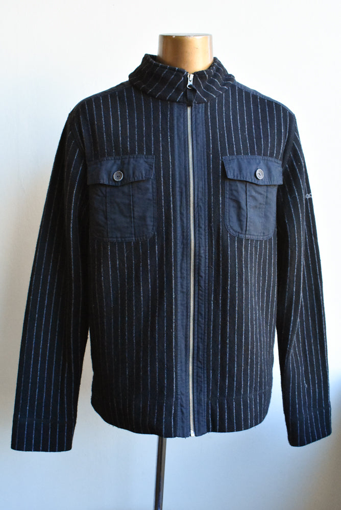 Enact Kathmandu black wool-blend pin-striped jacket, size XL
