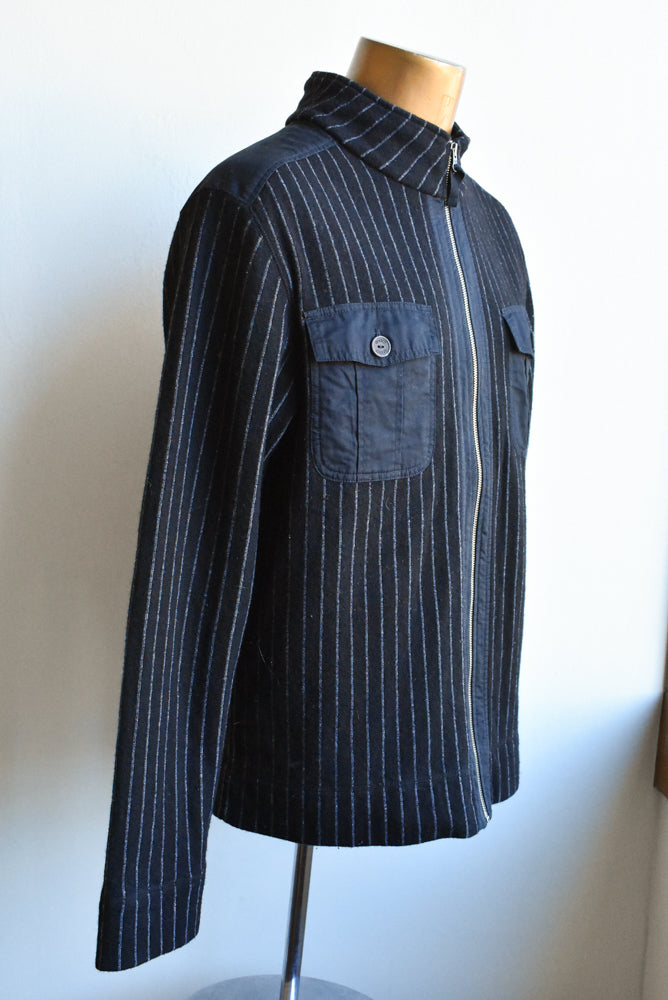Enact Kathmandu black wool-blend pin-striped jacket, size XL