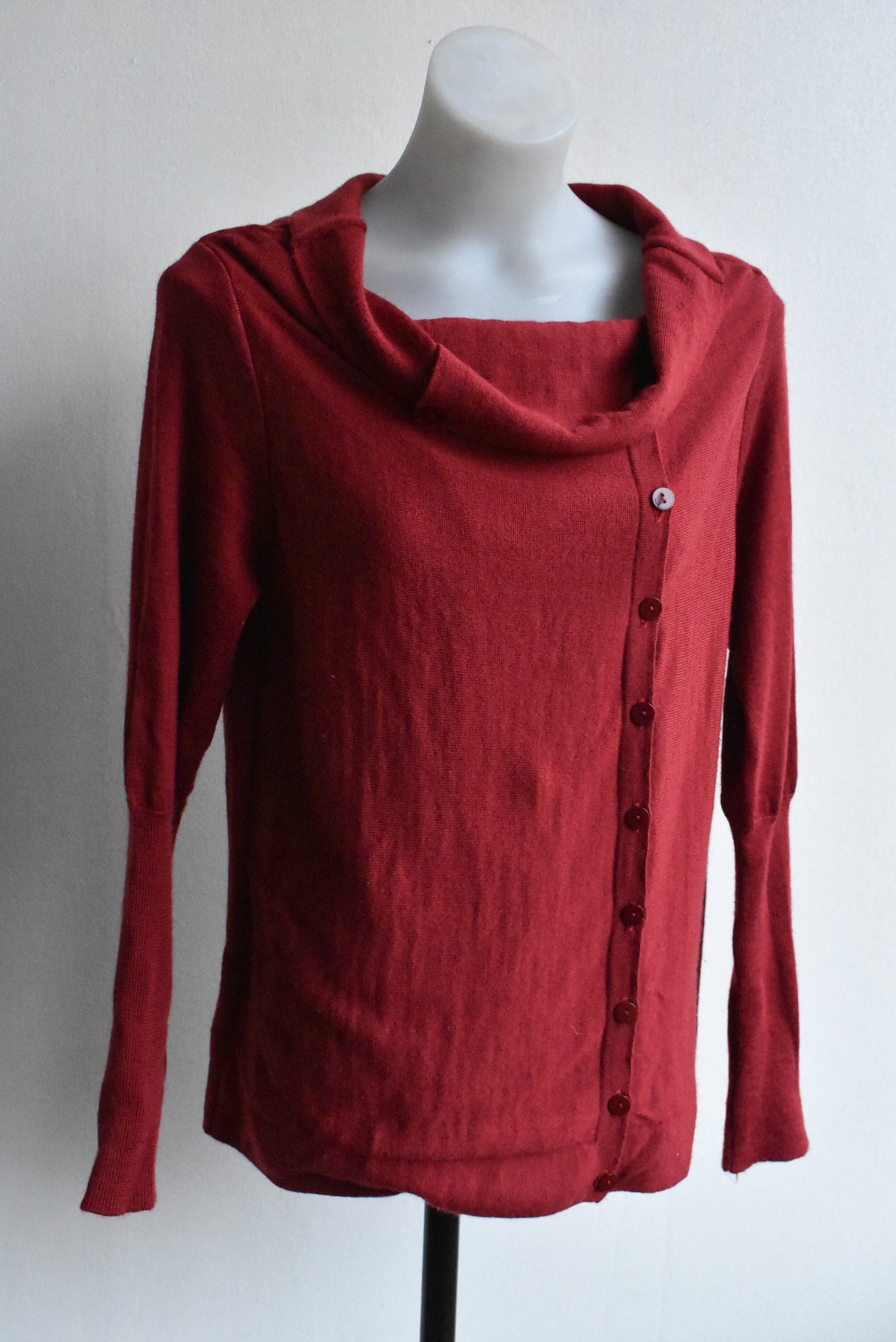 Felicity wine red off shoulder wool top, size S