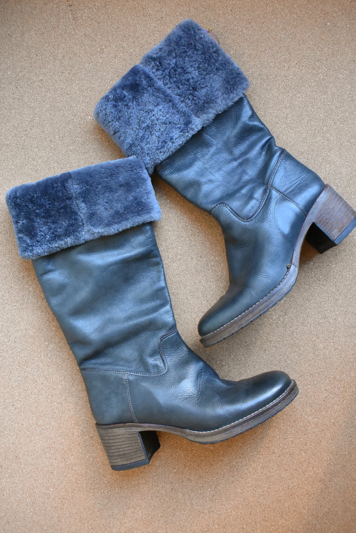 Marco Ferretti black fur-trimmed tall boots, size 37