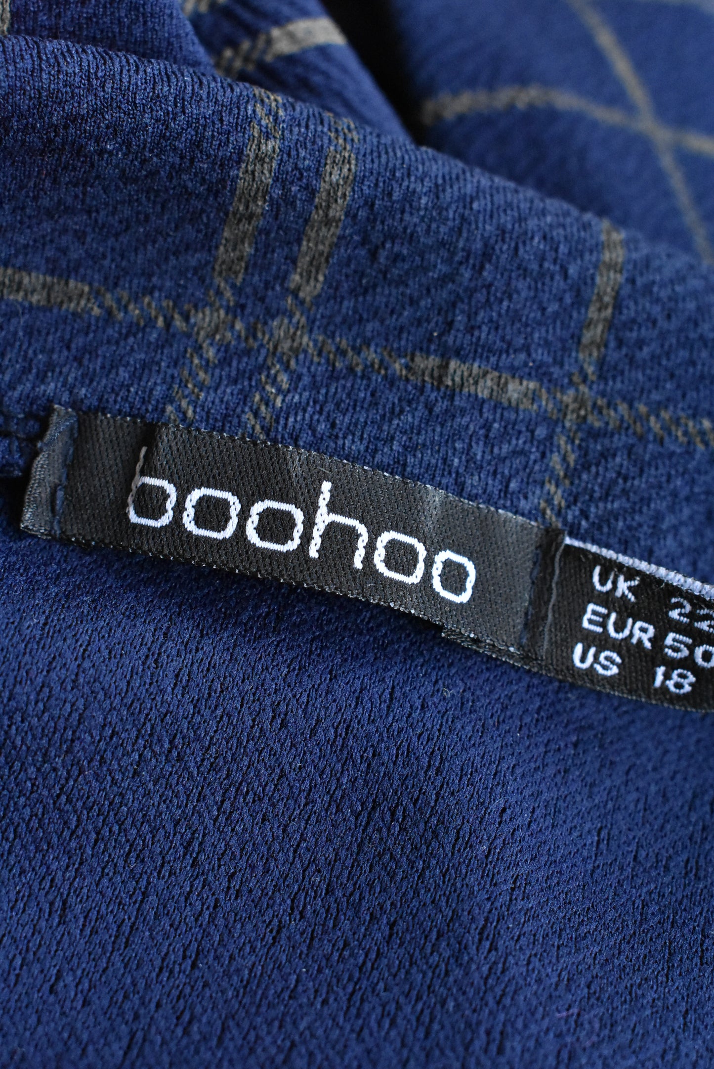 Boohoo navy top with a checkered pattern, size 12