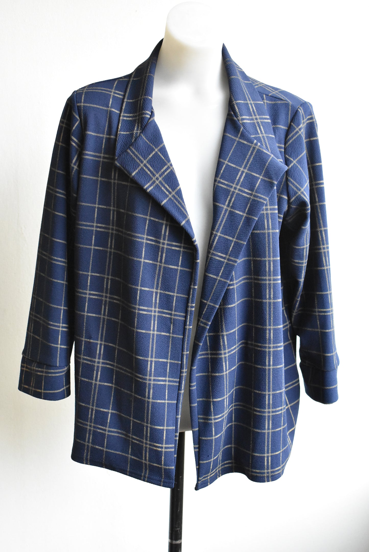 Boohoo navy top with a checkered pattern, size 12