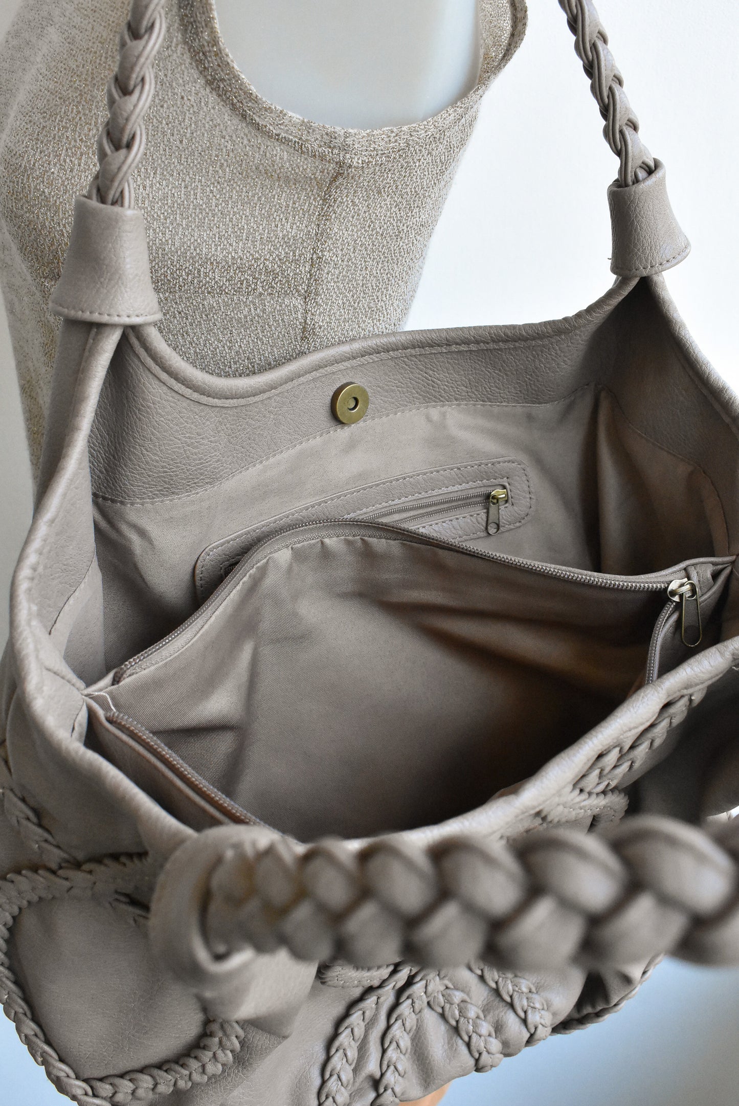 Marikai light faux-leather handbag with braids