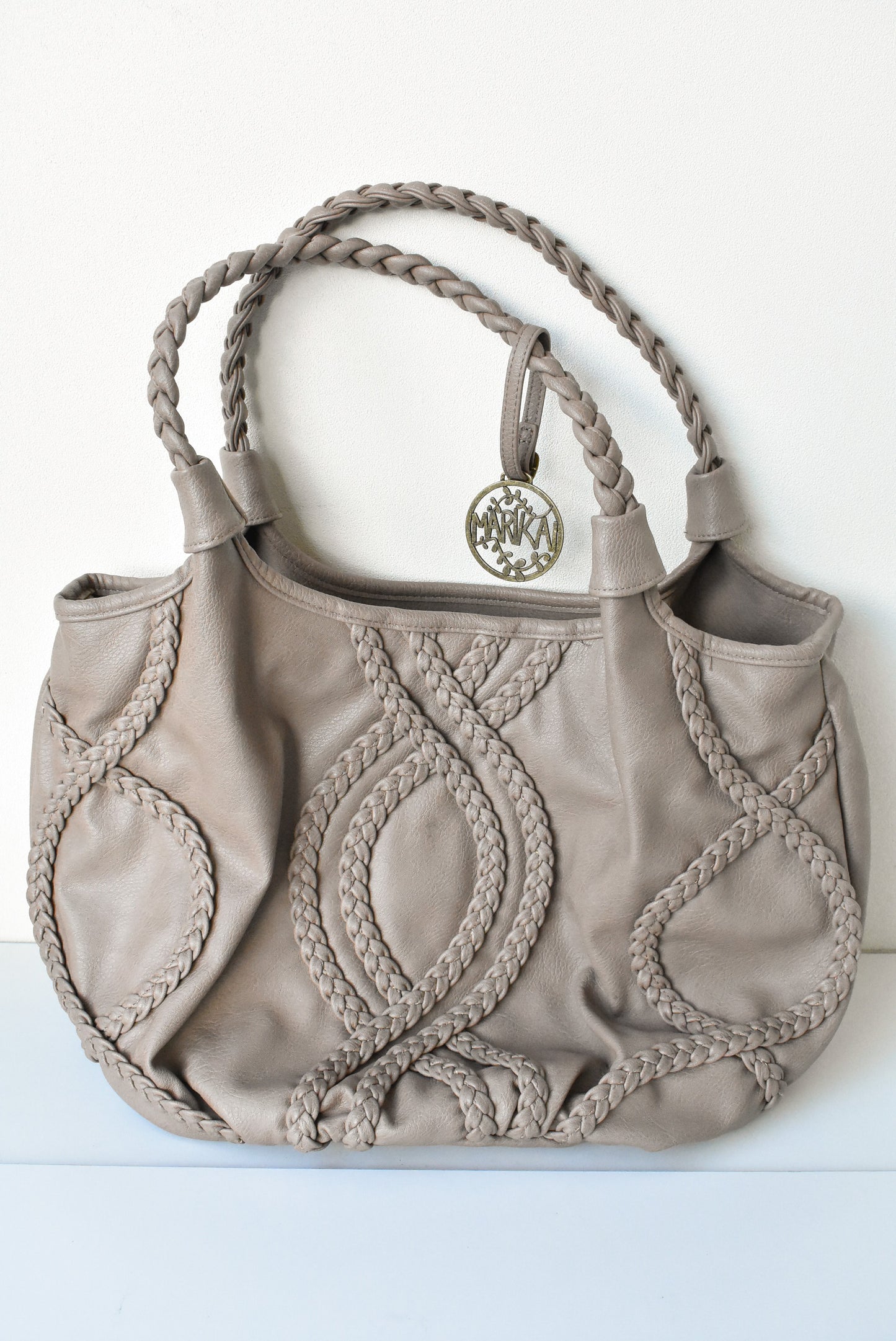 Marikai light faux-leather handbag with braids