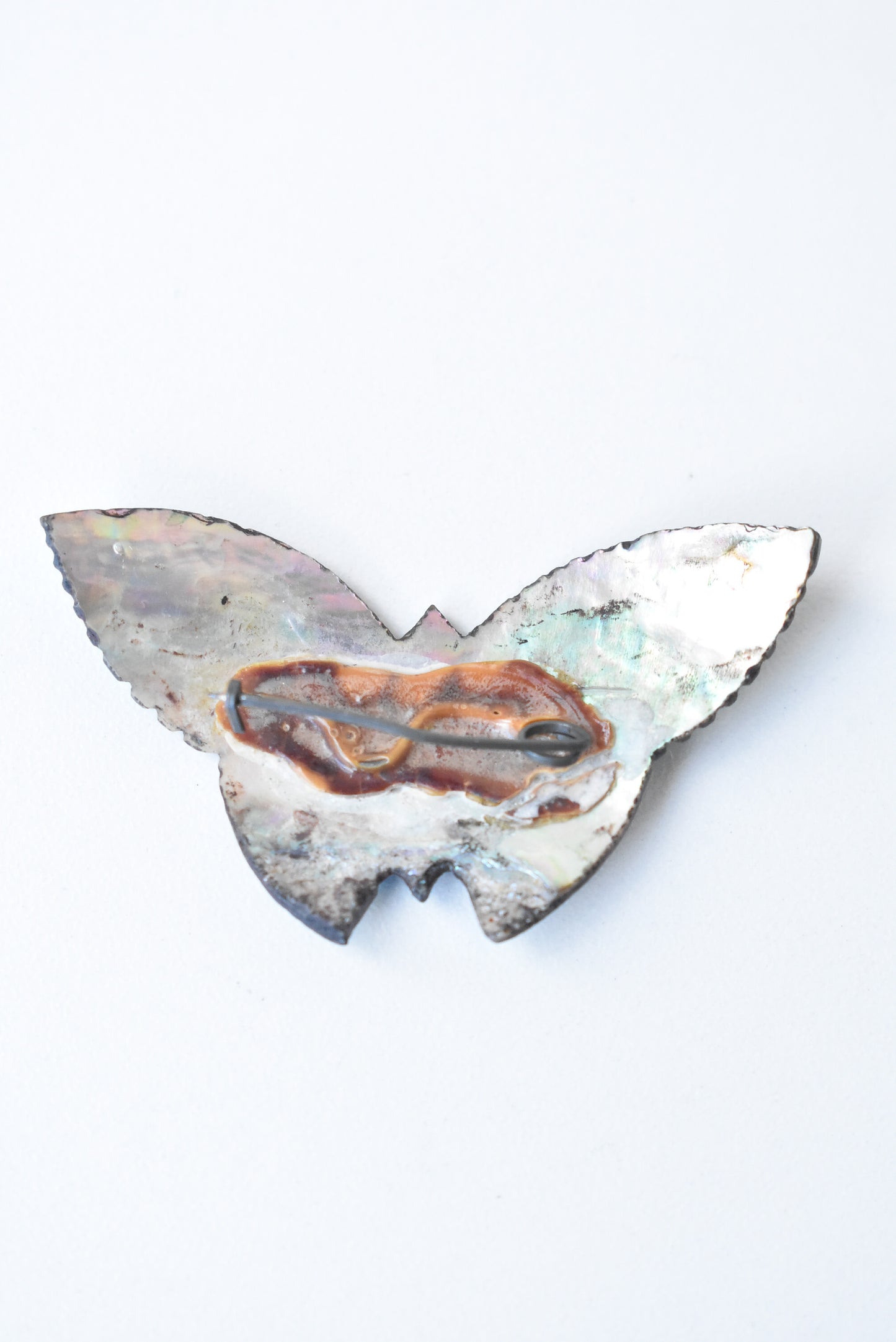 Vintage etched pāua butterfly brooch