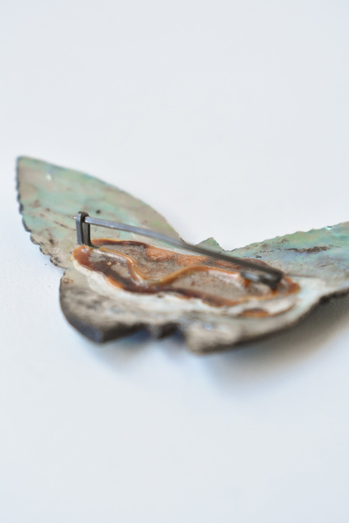 Vintage etched pāua butterfly brooch