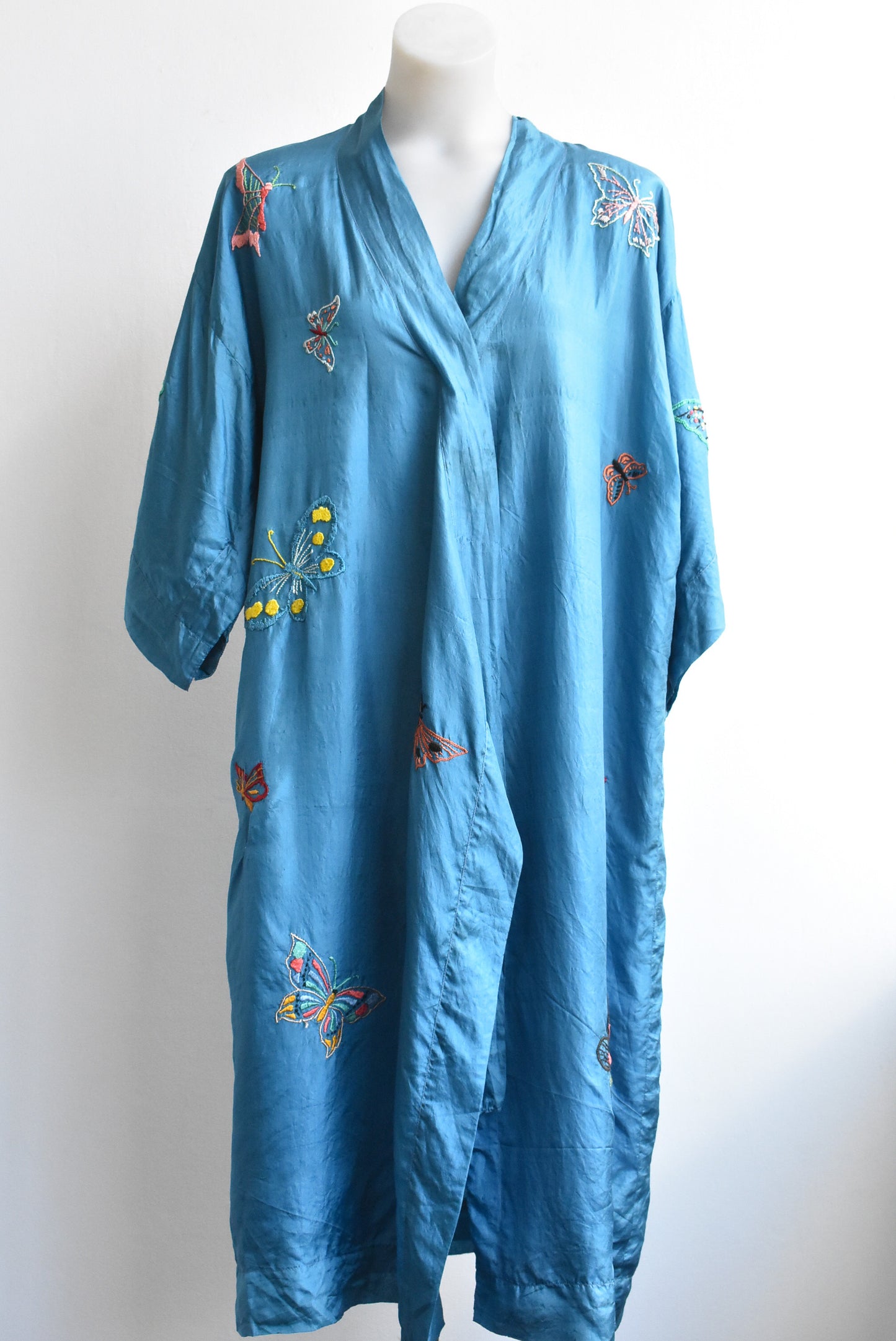 Vintage silk embroidered blue robe