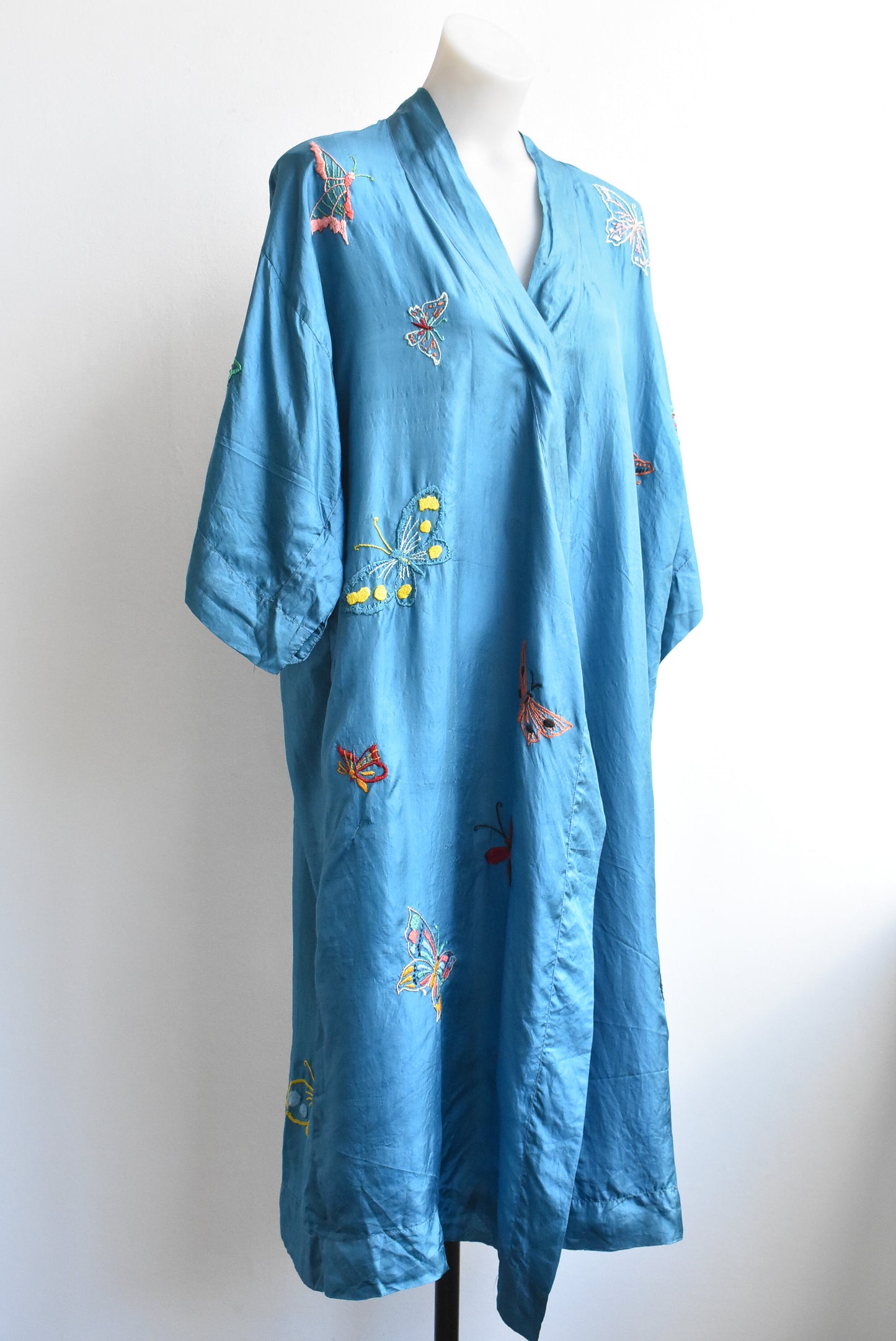 Vintage silk embroidered blue robe